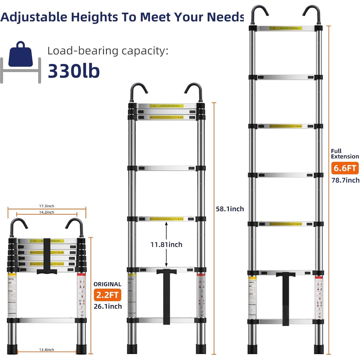 Escalera Telescópica ZenAscend 2.01m Plegable Ligera 150kg