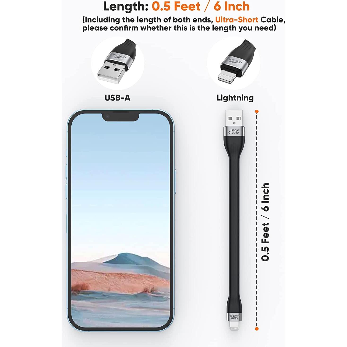 Cable USB a Lightning CableCreation 0.15m MFi - Paquete de 2