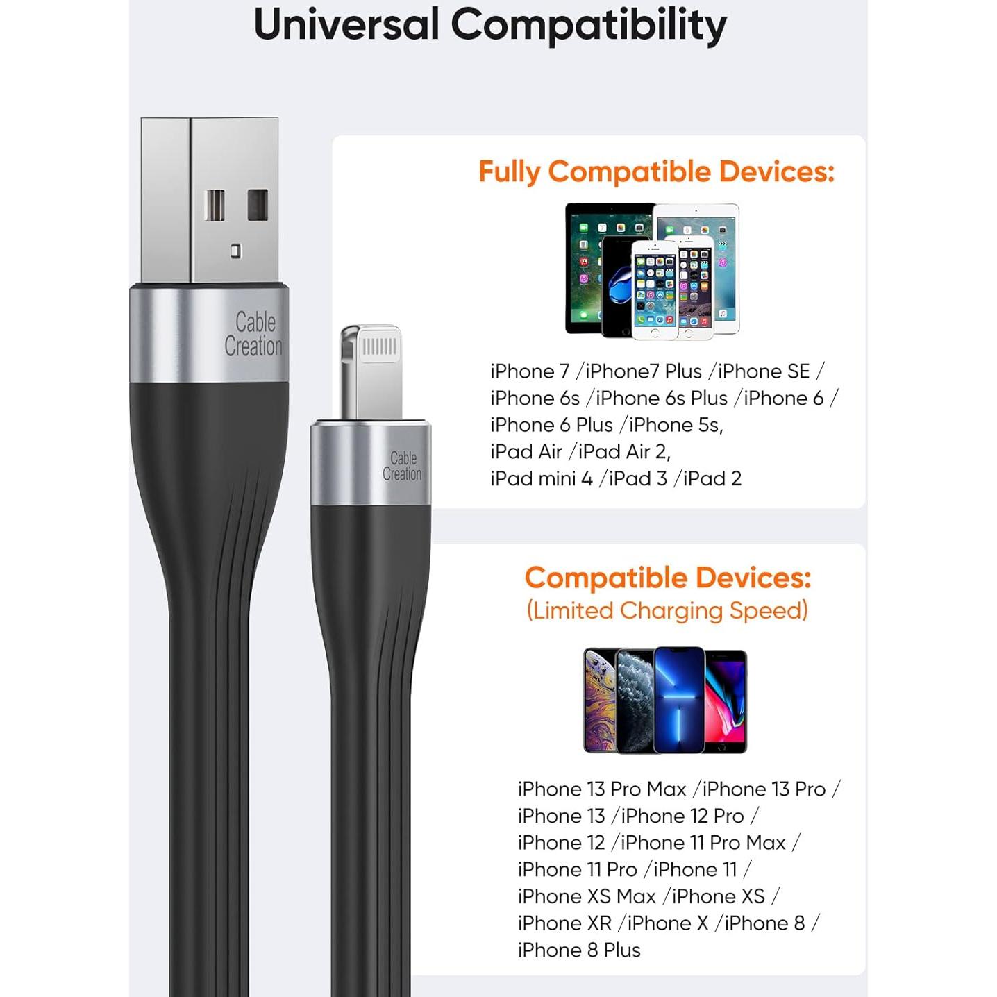 Cable USB a Lightning CableCreation 0.15m MFi - Paquete de 2