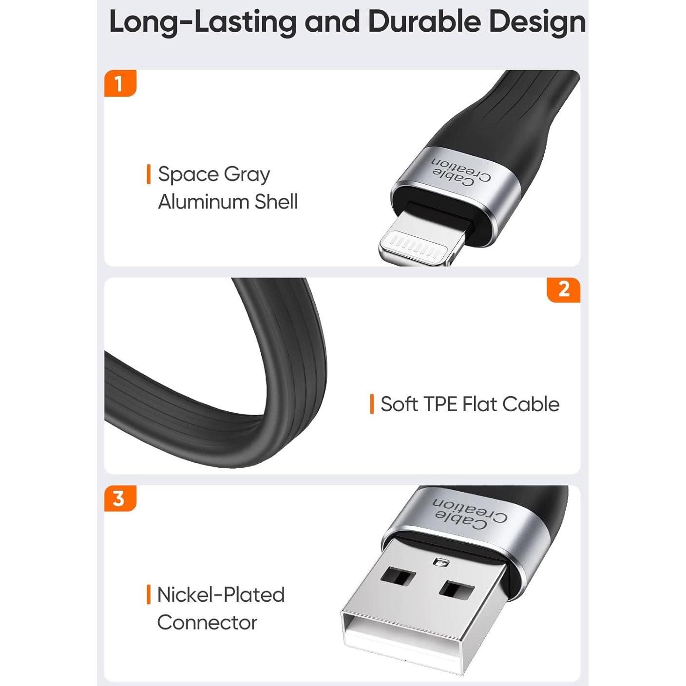 Cable USB a Lightning CableCreation 0.15m MFi - Paquete de 2