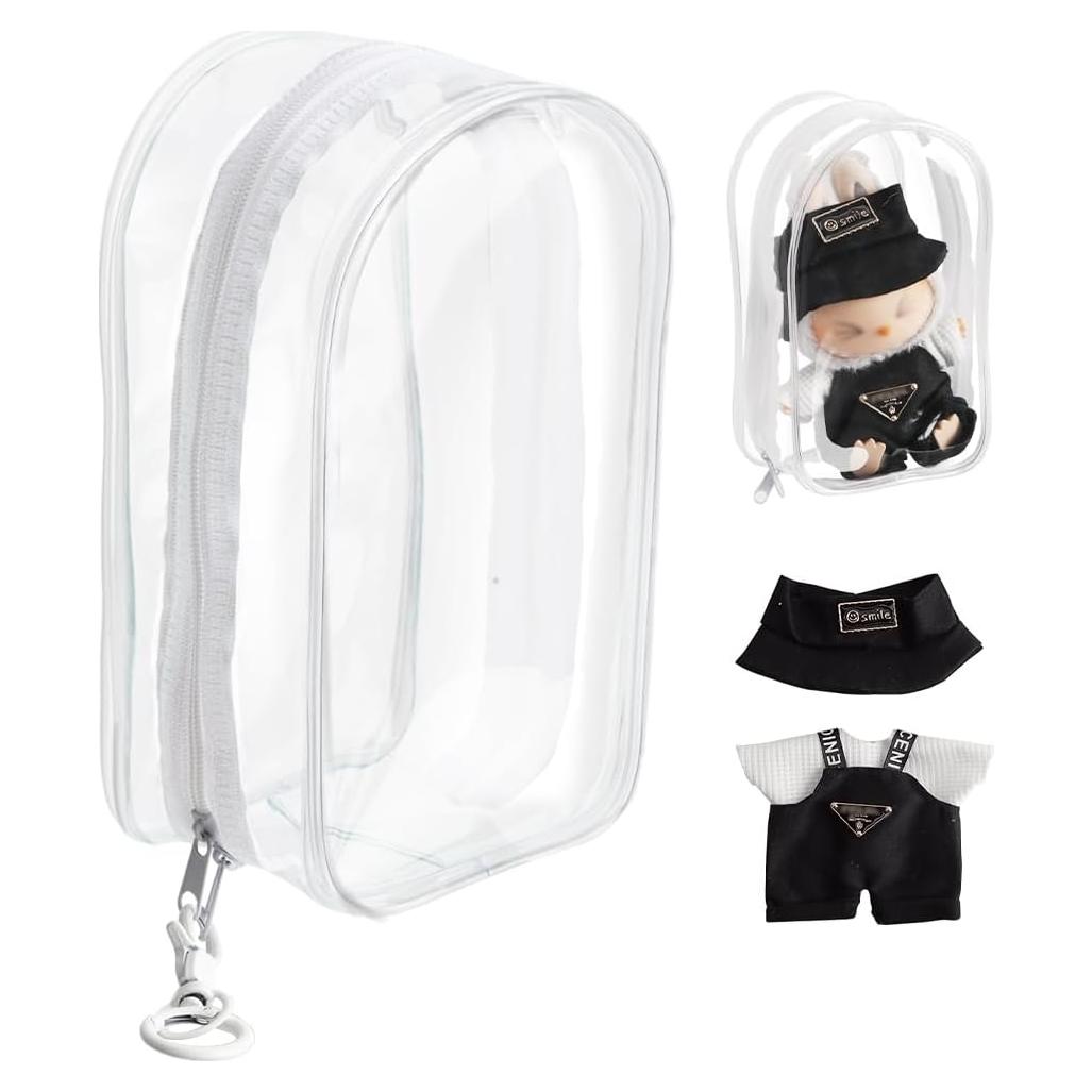 Bolsa de exhibición transparente Labubu con ropa de muñeca 19.2x14.7cm