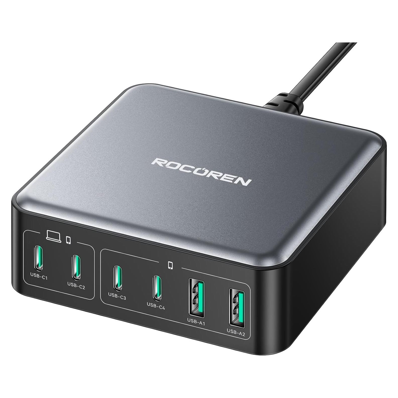 Cargador USB-C 270W Rocoren, Estación de Carga 6 Puertos