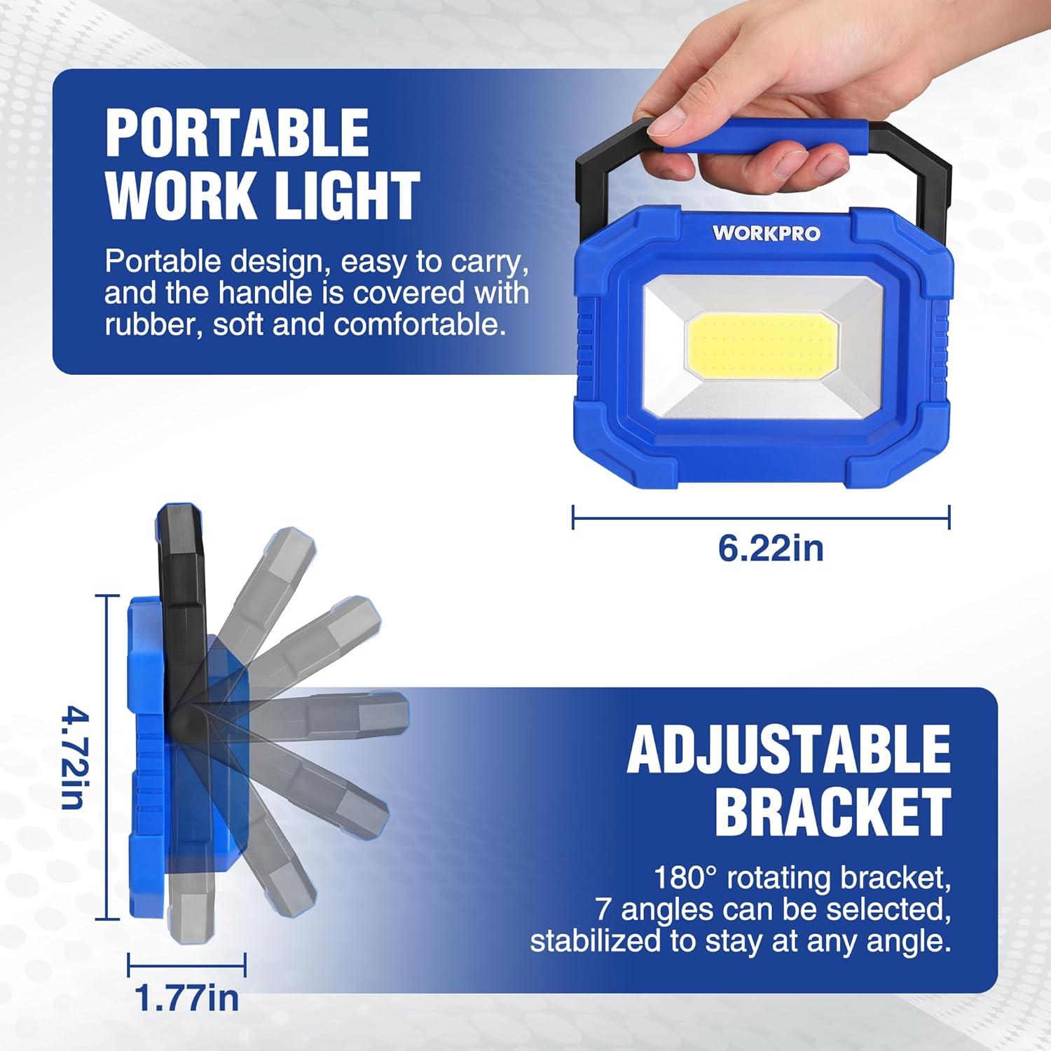 Luz de Trabajo LED WORKPRO 2000LM Recargable 4 Modos