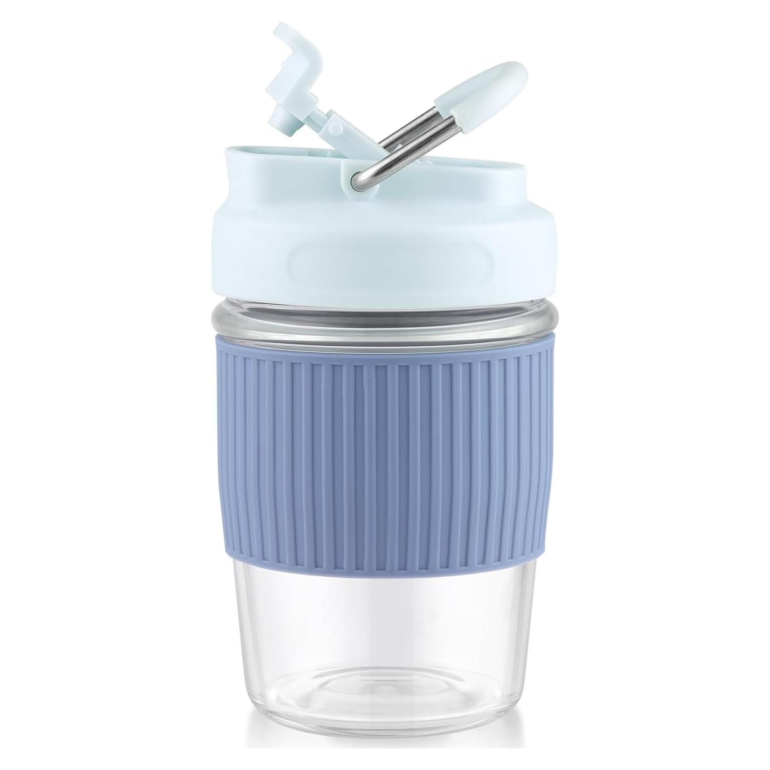 Taza de Vidrio Reutilizable Sivaphe 12 oz Azul a Prueba de Fugas