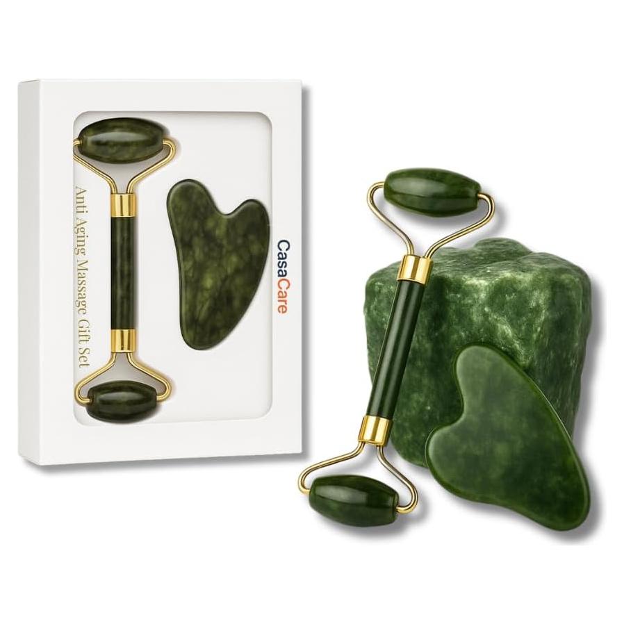 Juego de Herramientas Gua Sha y Rodillo de Jade CasaCare - Antienvejecimiento