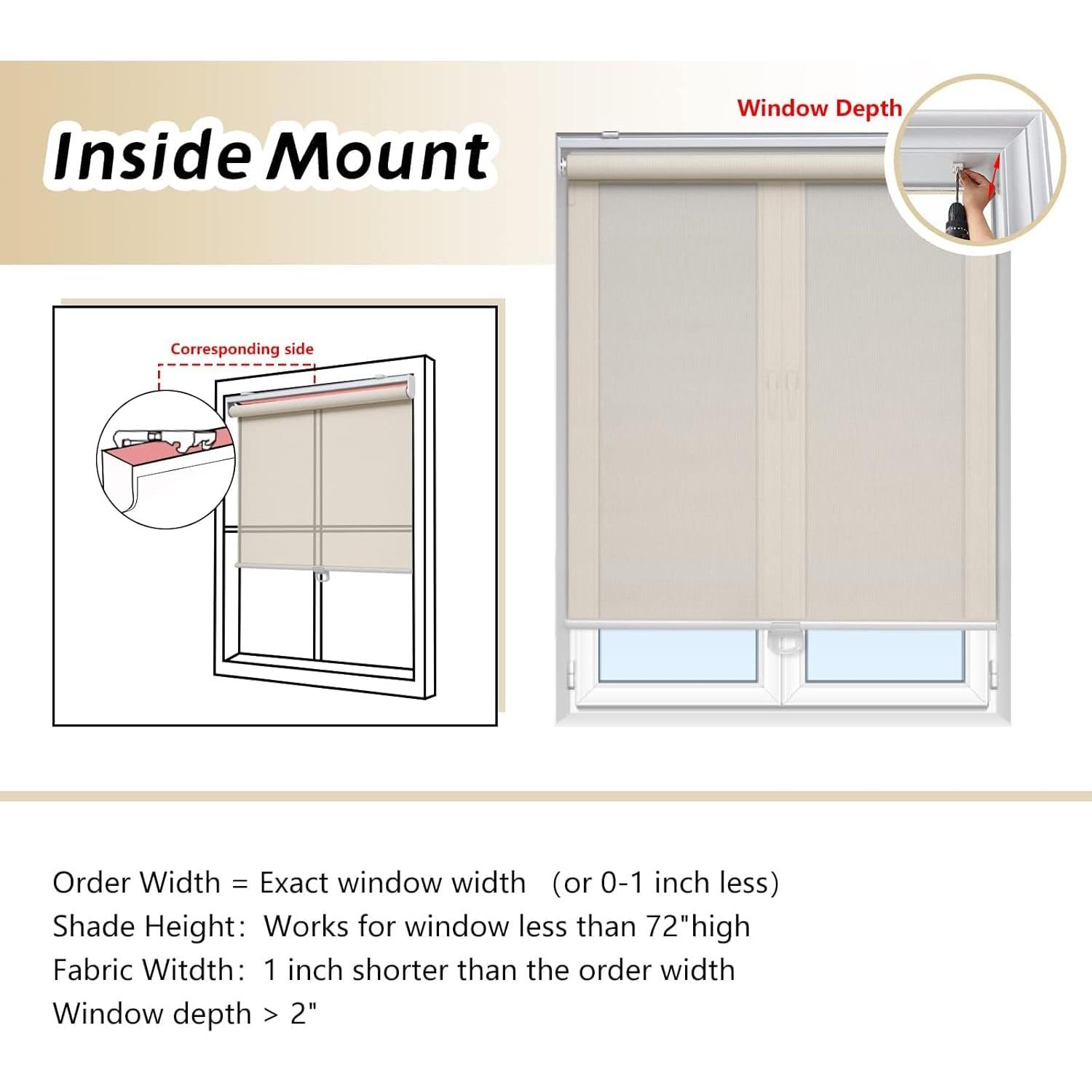 Cortina Roller Sin Cable AOSKY 58x91 cm Beige Filtrante UV