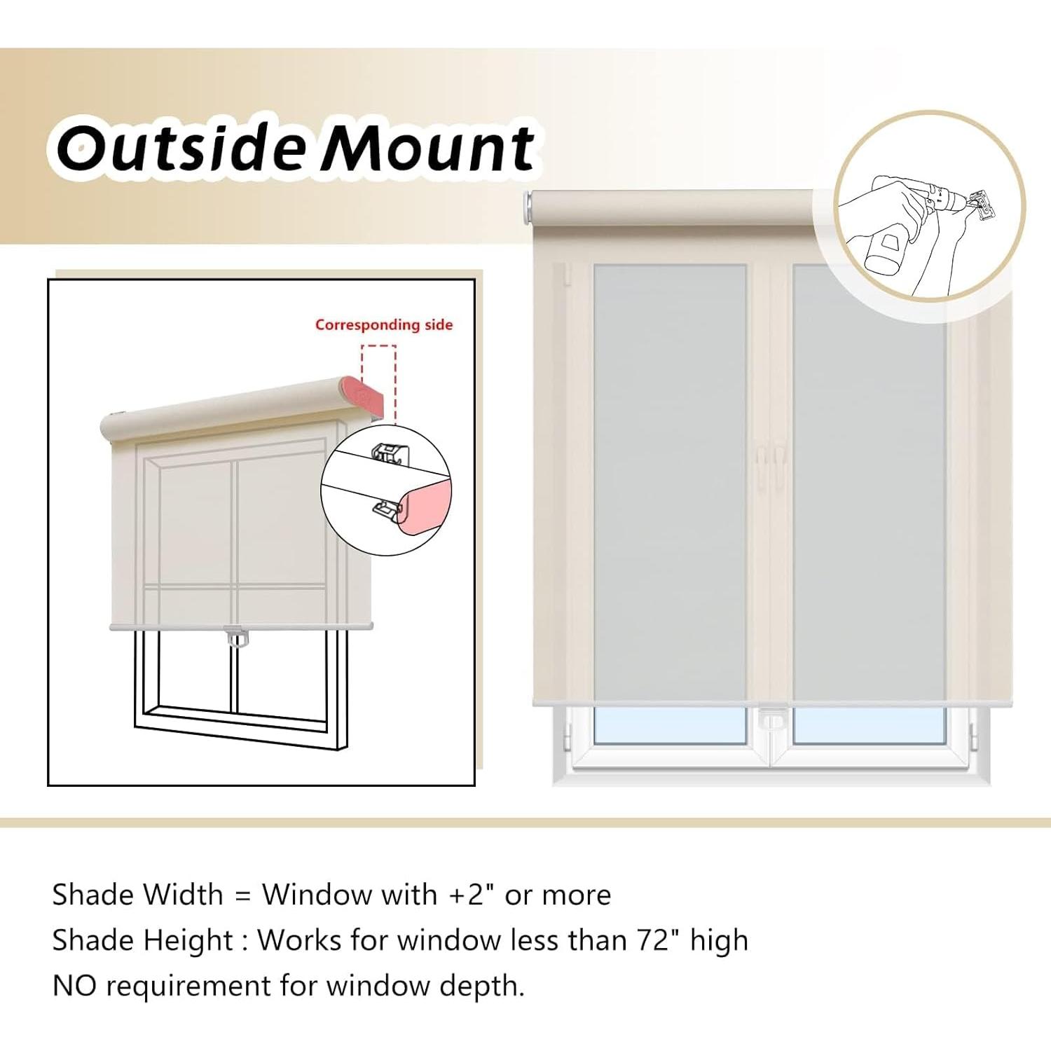 Cortina Roller Sin Cable AOSKY 58x91 cm Beige Filtrante UV