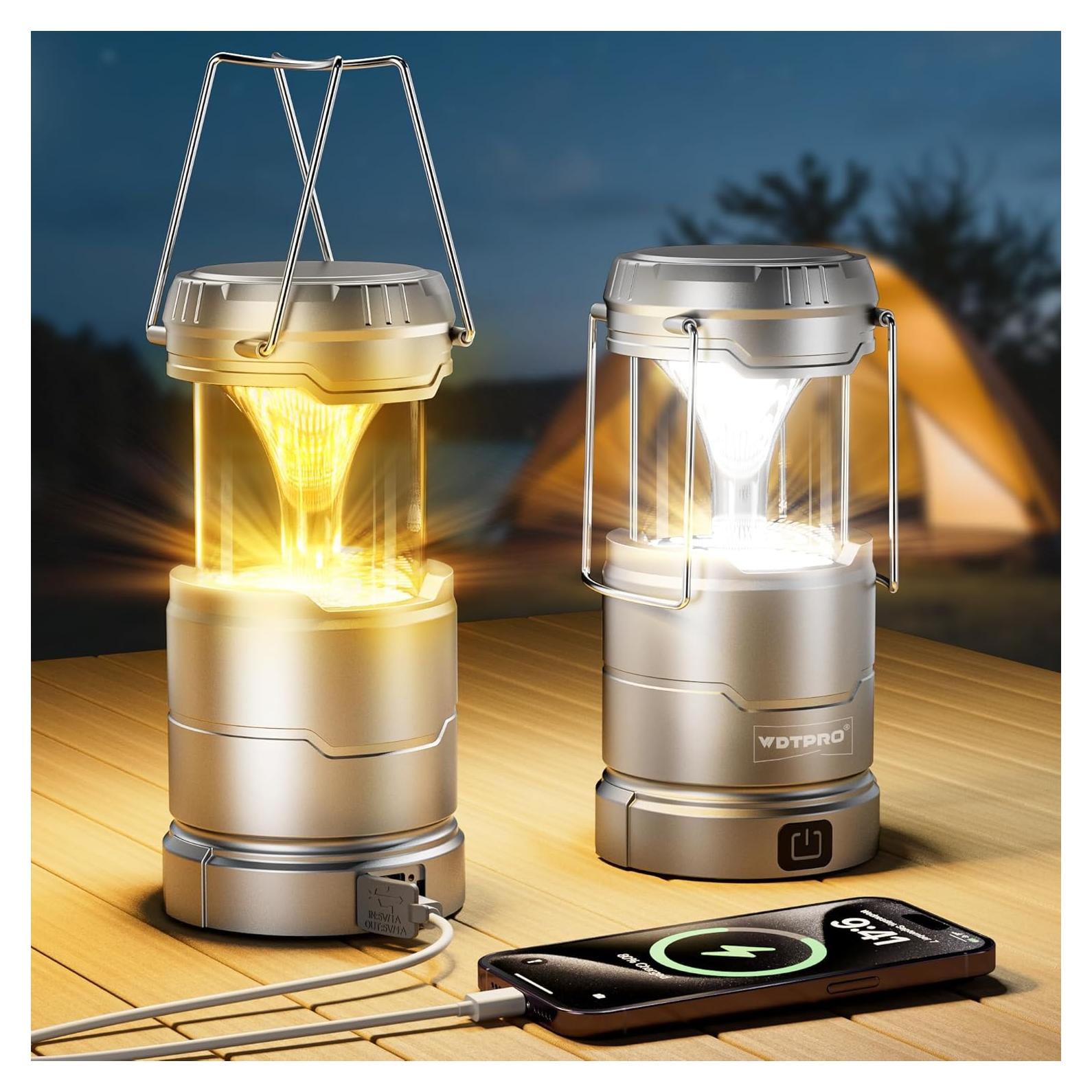 Paquete de 2 Linternas de Camping WdtPro 65 LED Recargables