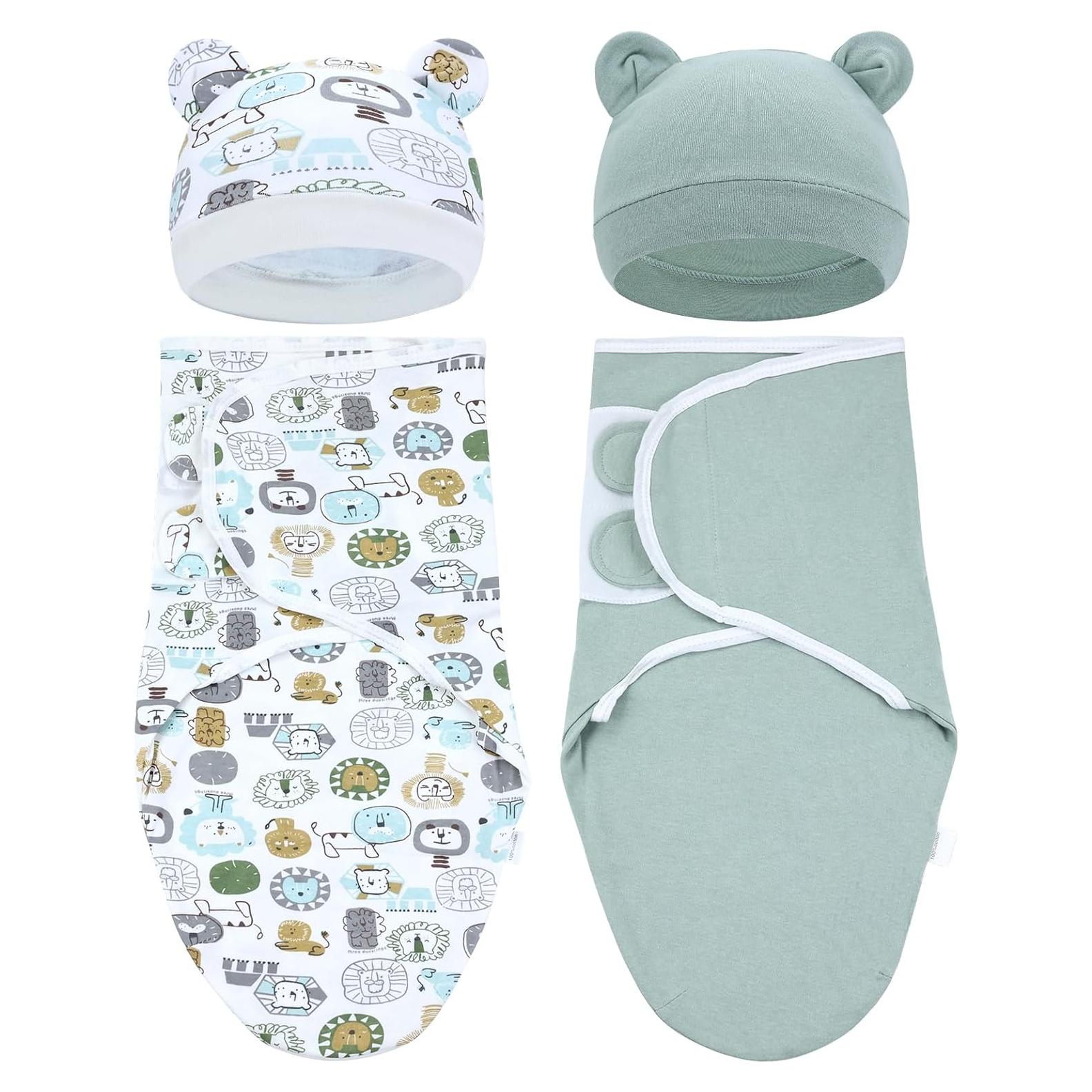 Cinaci 2 Piezas Manta y Gorro Bebé Algodón Suave 0-3 Meses