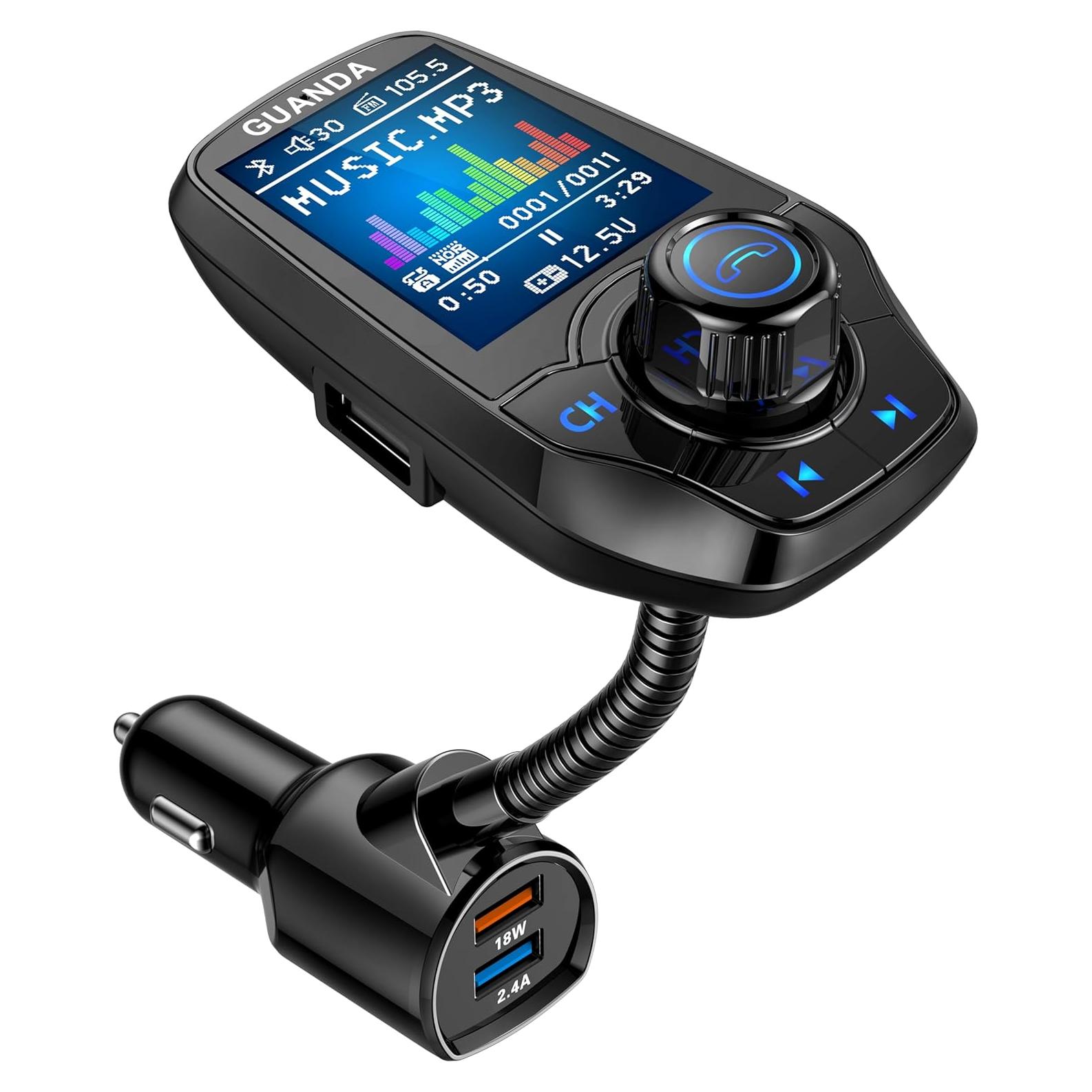 Transmisor FM Bluetooth Guanda RM100 Carga Rápida 18W Negro