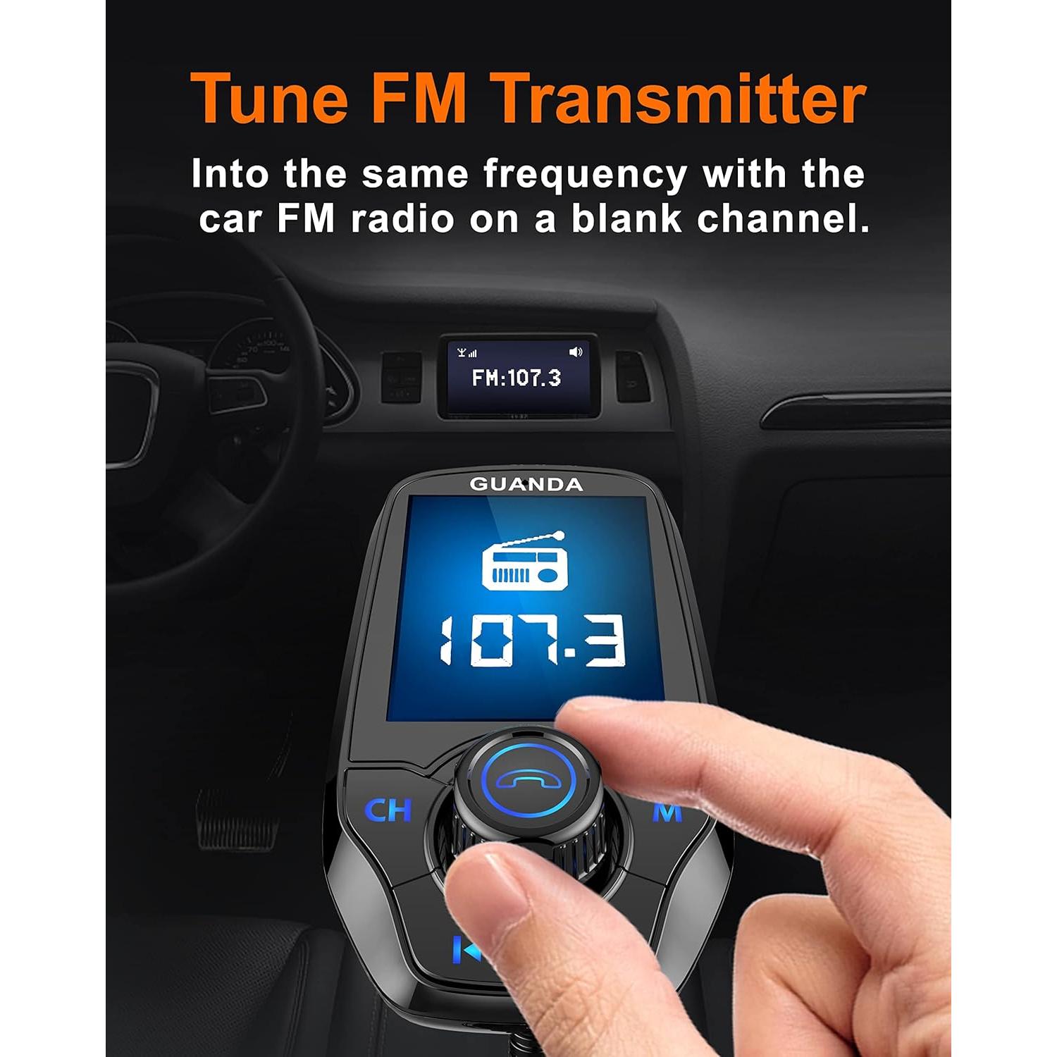 Transmisor FM Bluetooth Guanda RM100 Carga Rápida 18W Negro