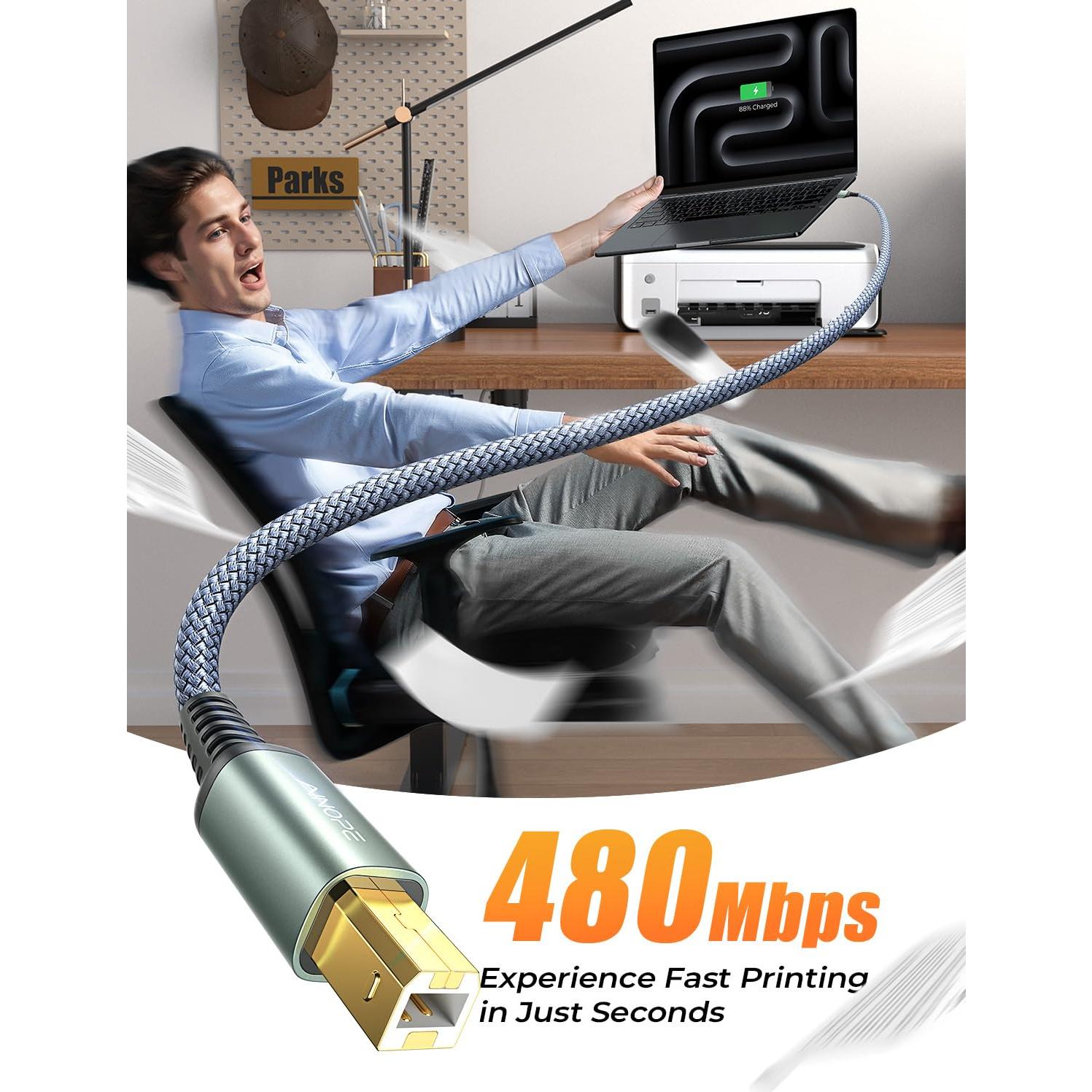 Cable USB A a B AINOPE 2M Alta Velocidad Nylon Gris