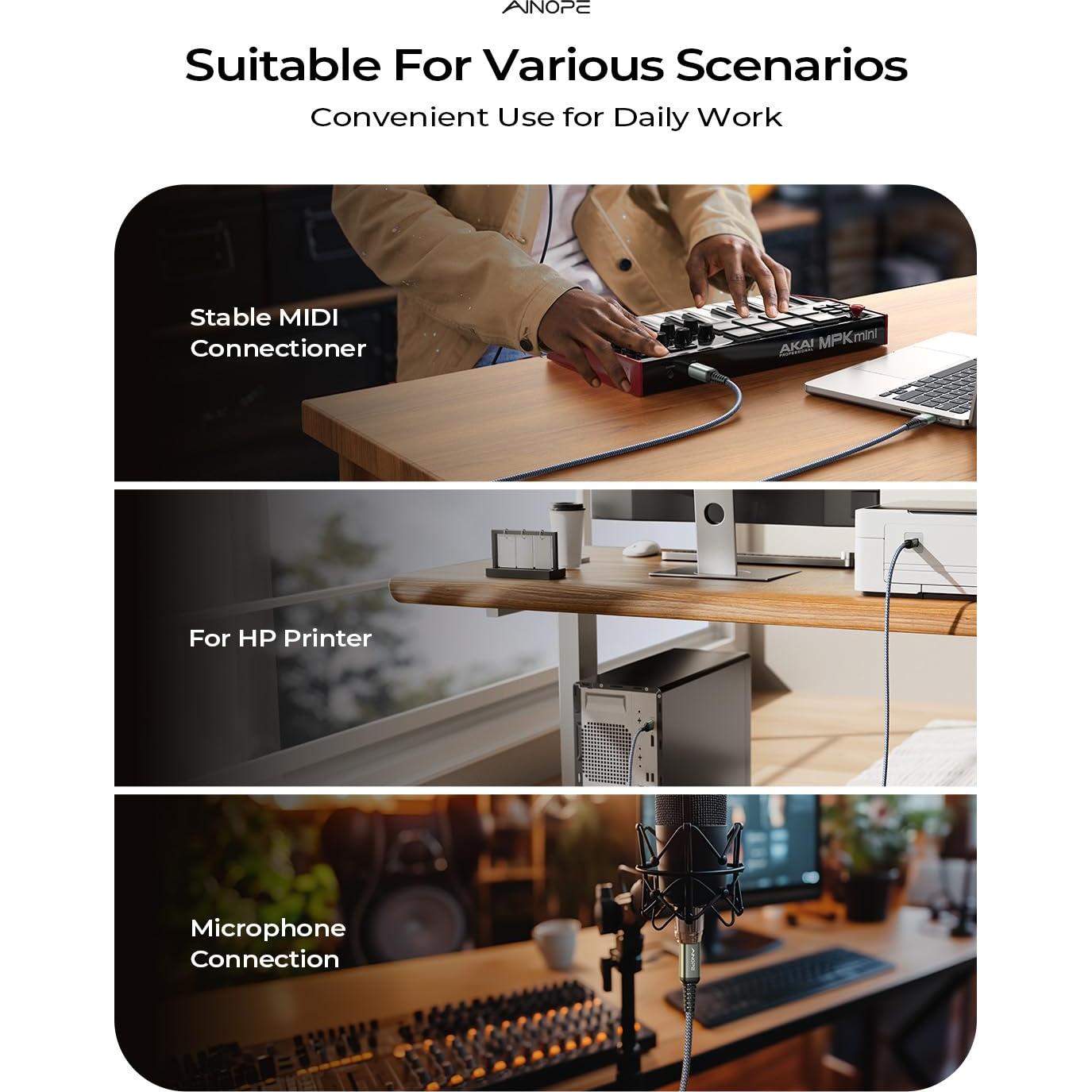 Cable USB A a B AINOPE 2M Alta Velocidad Nylon Gris