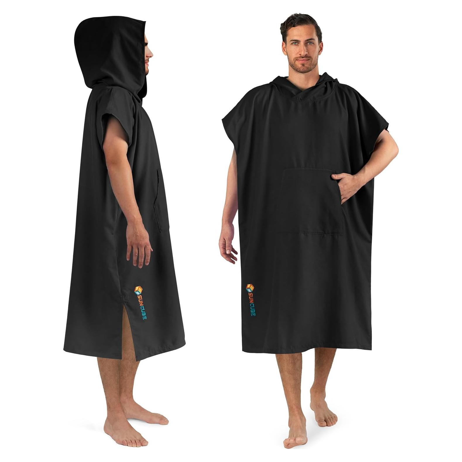 Poncho de Surf SUN CUBE Negro con Capucha y Bolsillo