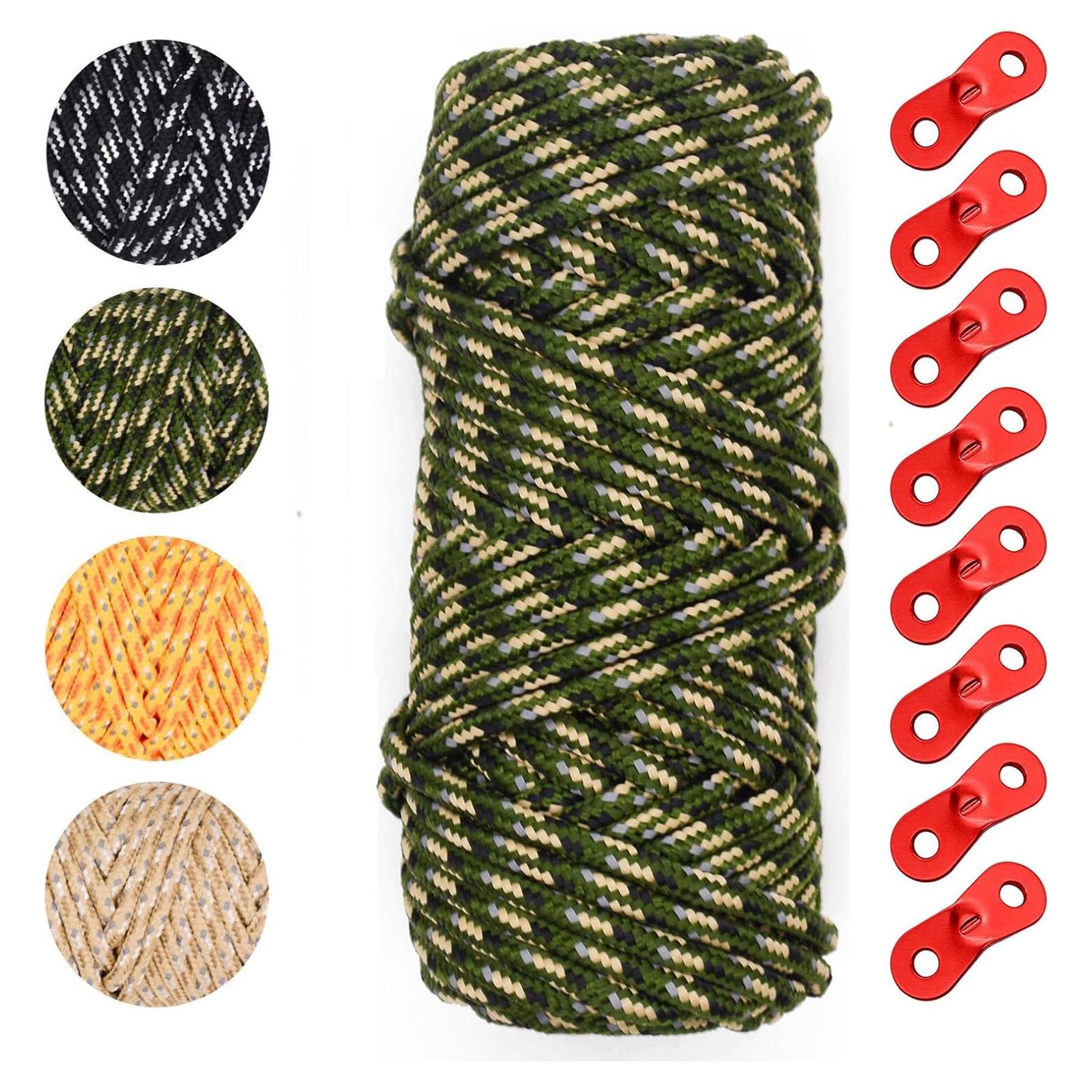 Cuerda de Tienda 30.48m WWANG 4mm Verde Militar con 8 Tensores