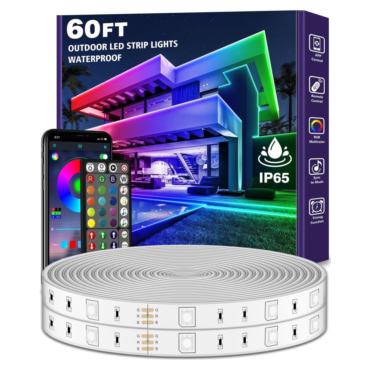 Luces de tira LED exteriores AILBTON 18.3m IP68 Bluetooth RGB