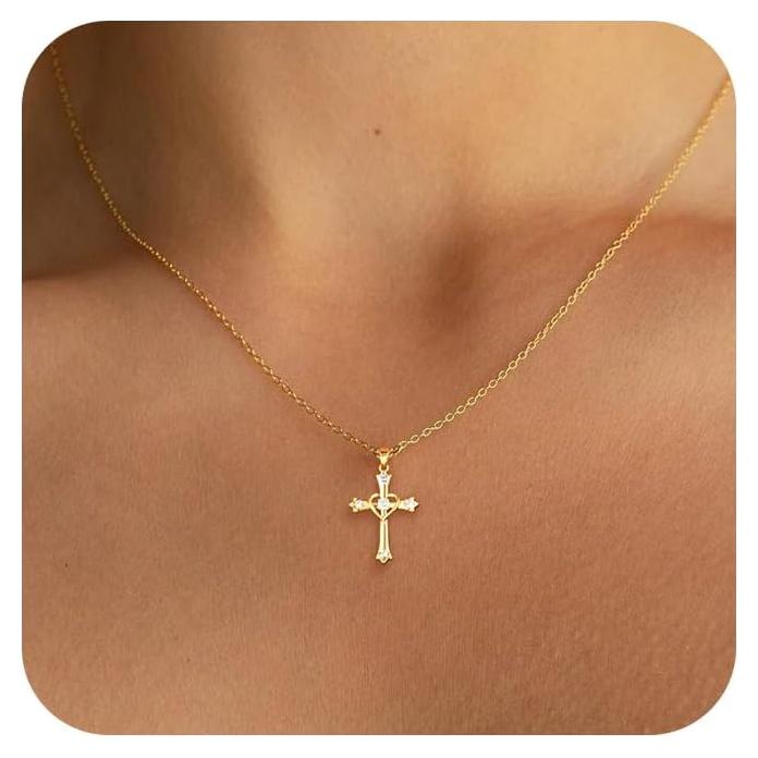 Collar de Cruz Dainty Amicon en Oro de 14K con Diamantes 41.91 cm