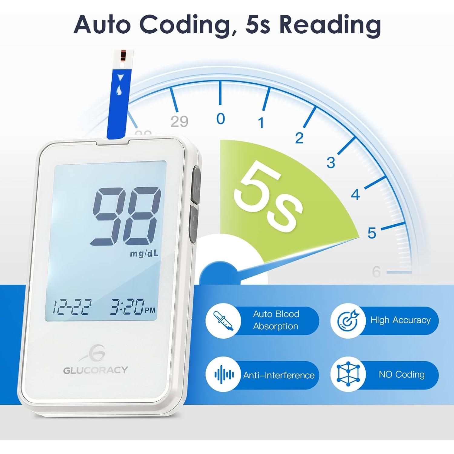 Kit de Monitor de Glucosa Glucoracy G-425-2 con 100 Tiras