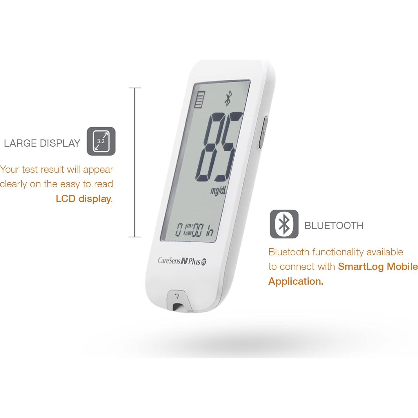 Kit Monitor Glucosa CareSens N Plus Bluetooth 100 Tiras 100 Lancetas