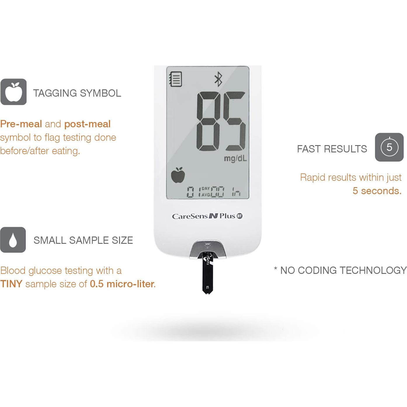 Kit Monitor Glucosa CareSens N Plus Bluetooth 100 Tiras 100 Lancetas