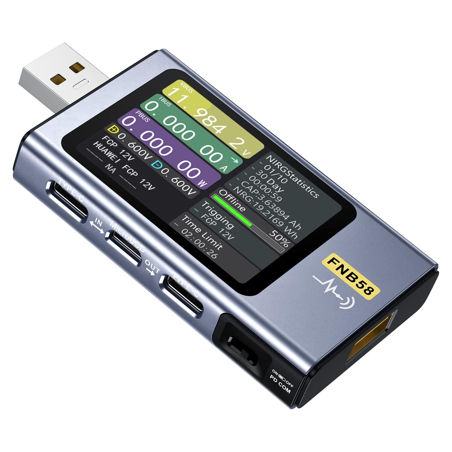 Probador USB FNIRSI FNB58 4-28V 7A LCD Multímetro