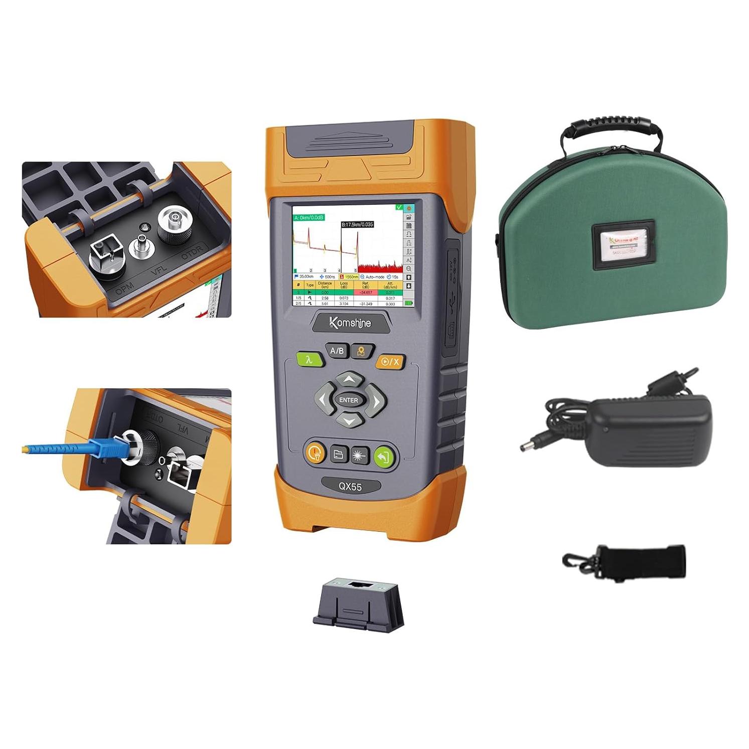 OTDR Monomodo Komshine QX55 1310/1550nm 32/30dB + Medidor OPM