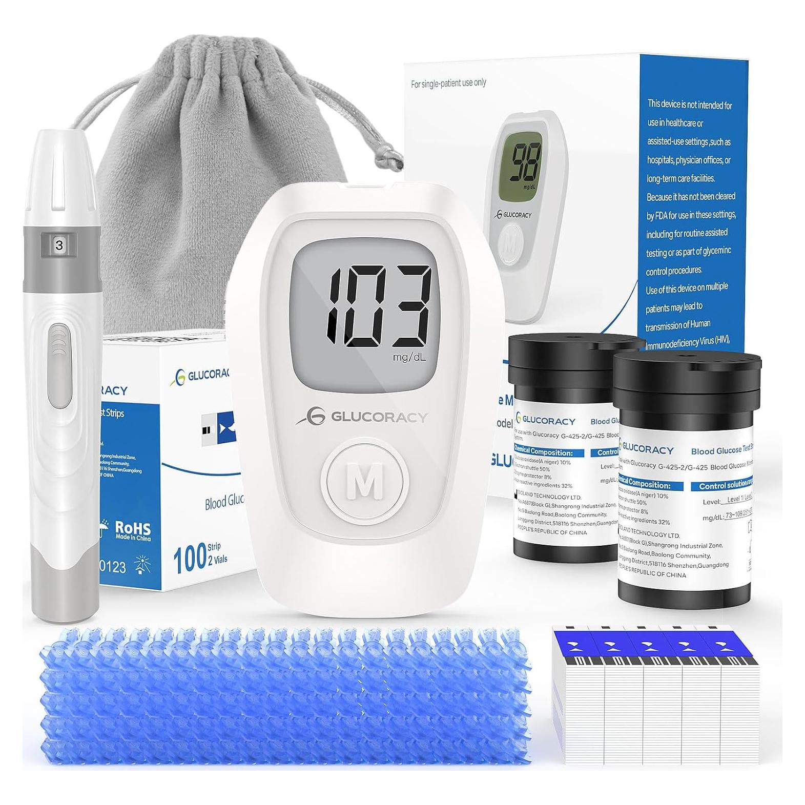 Kit de Monitor de Glucosa Glucoracy G-425 con 100 Tiras y Lancetas