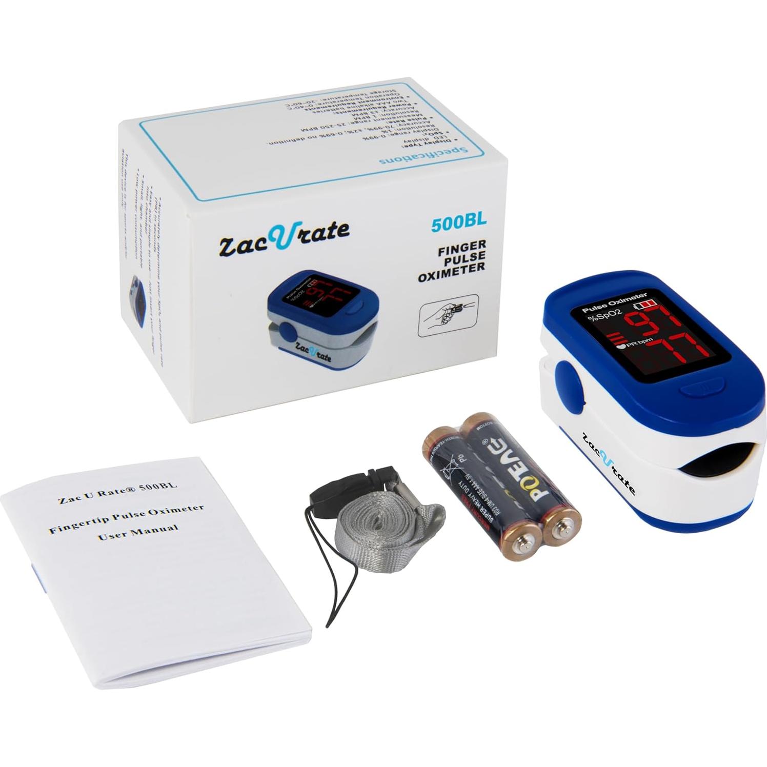 Oxímetro de Pulso Zacurate 500BL con Baterías Incluidas