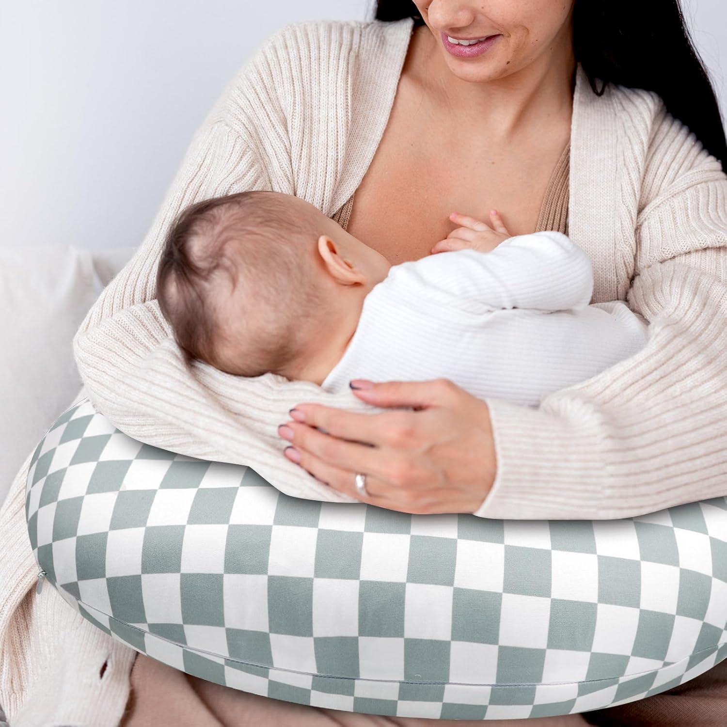 Funda de Almohada de Lactancia DILIMI 2 Paquetes Cuadrícula Verde y Marrón