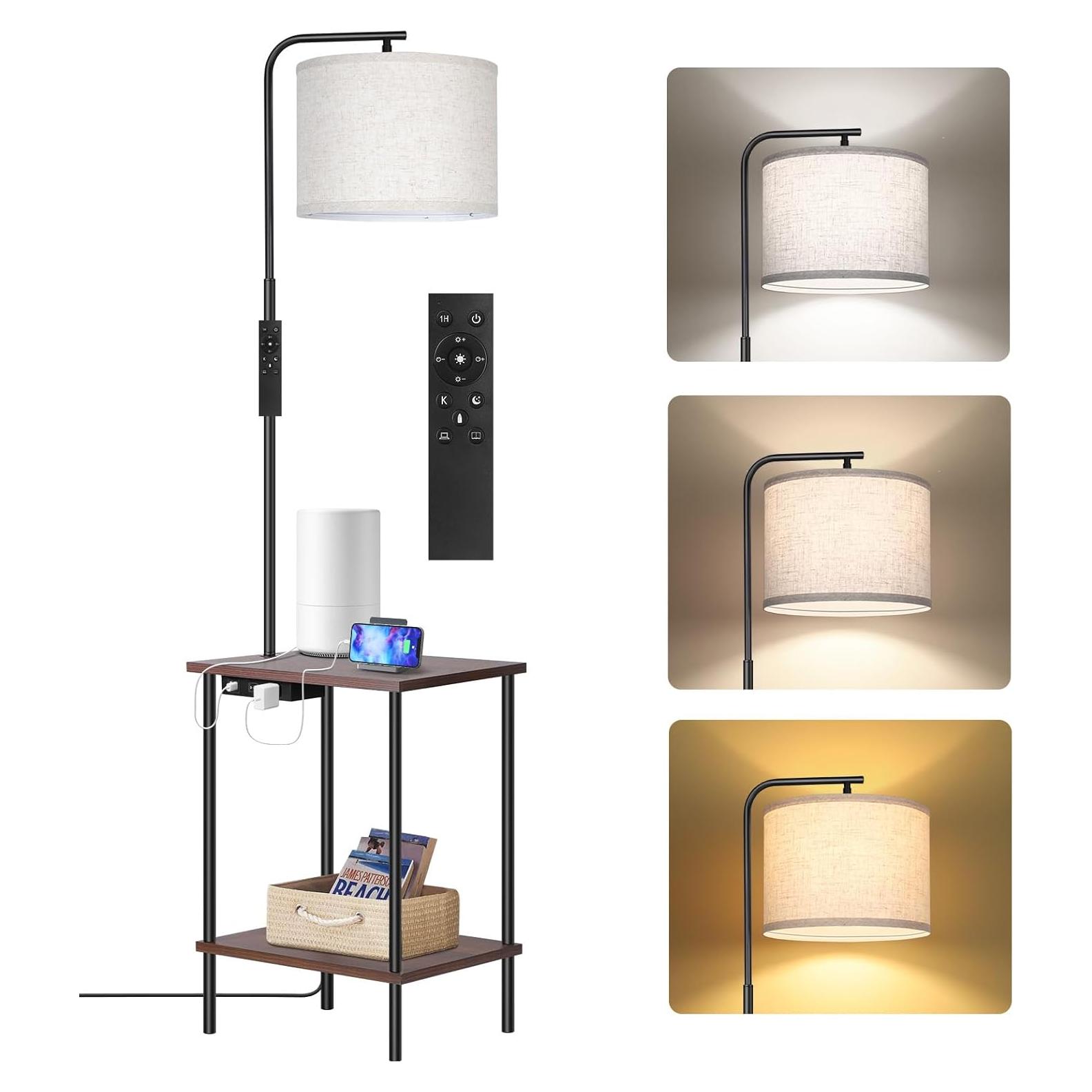 Lámpara de Pie OUTON con Mesa Auxiliar y Carga USB, 9W