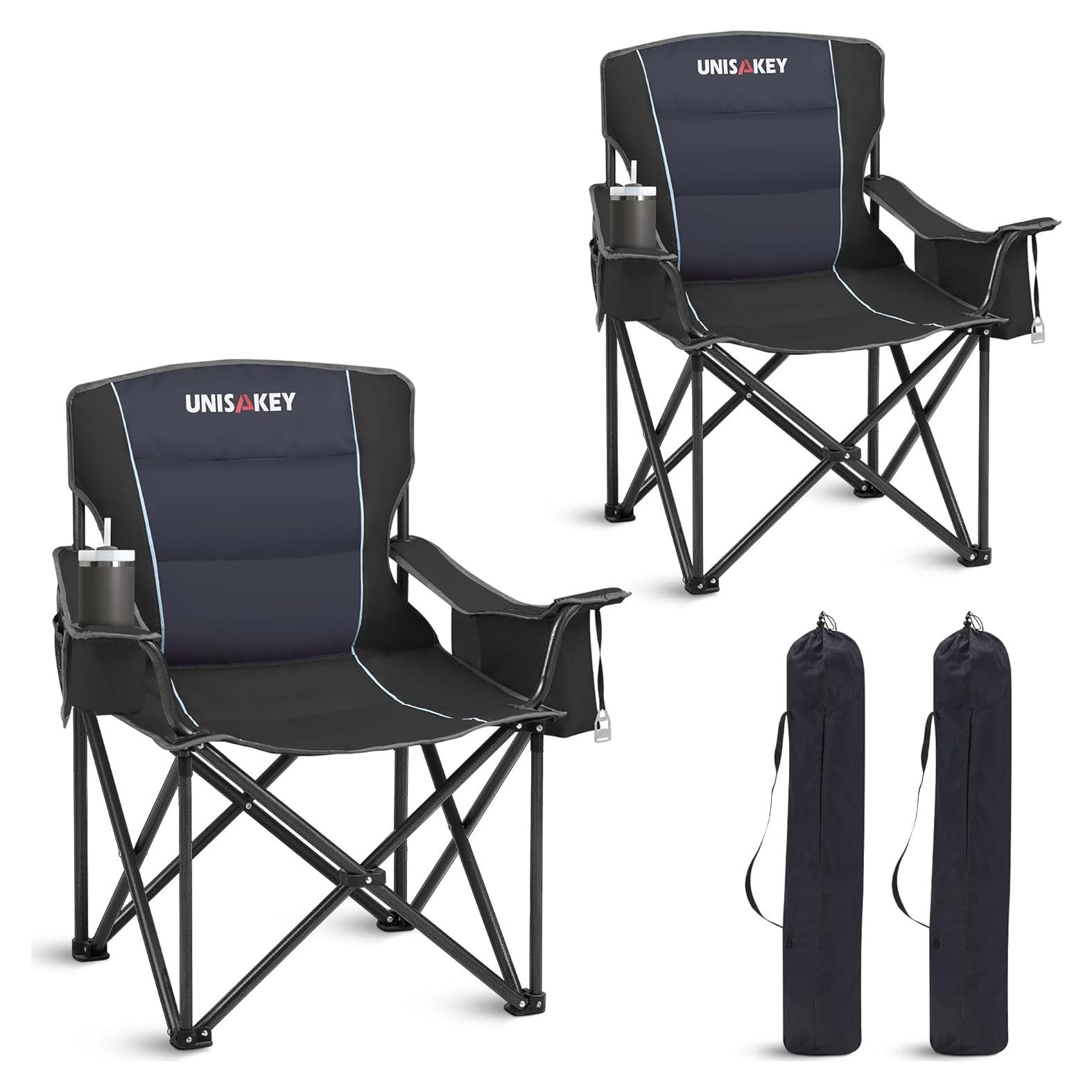 Silla de Camping Plegable Unisakey Negra - Soporta 204kg