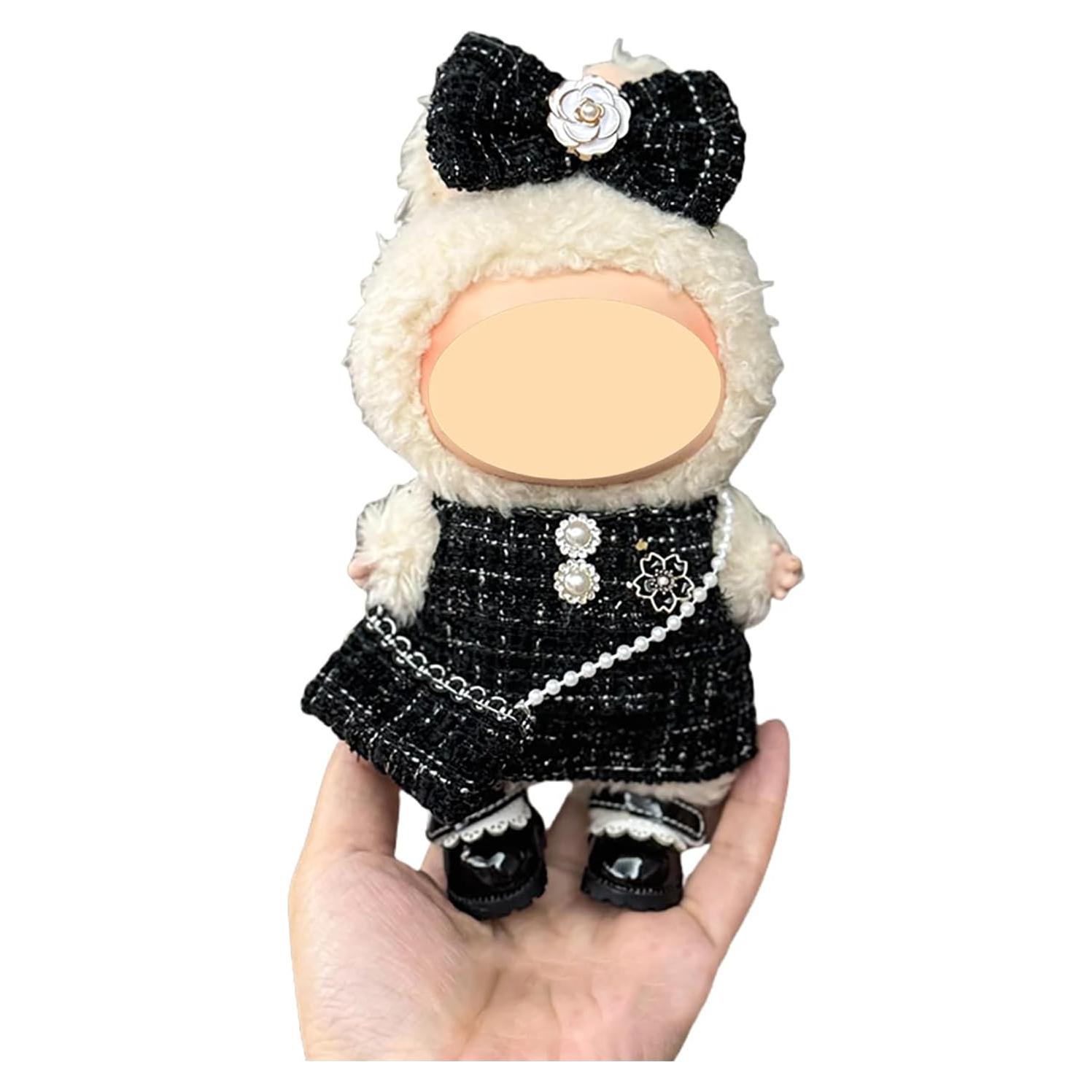 Conjunto de Ropa de Vestido Negro con Lazo para Muñeca 17cm