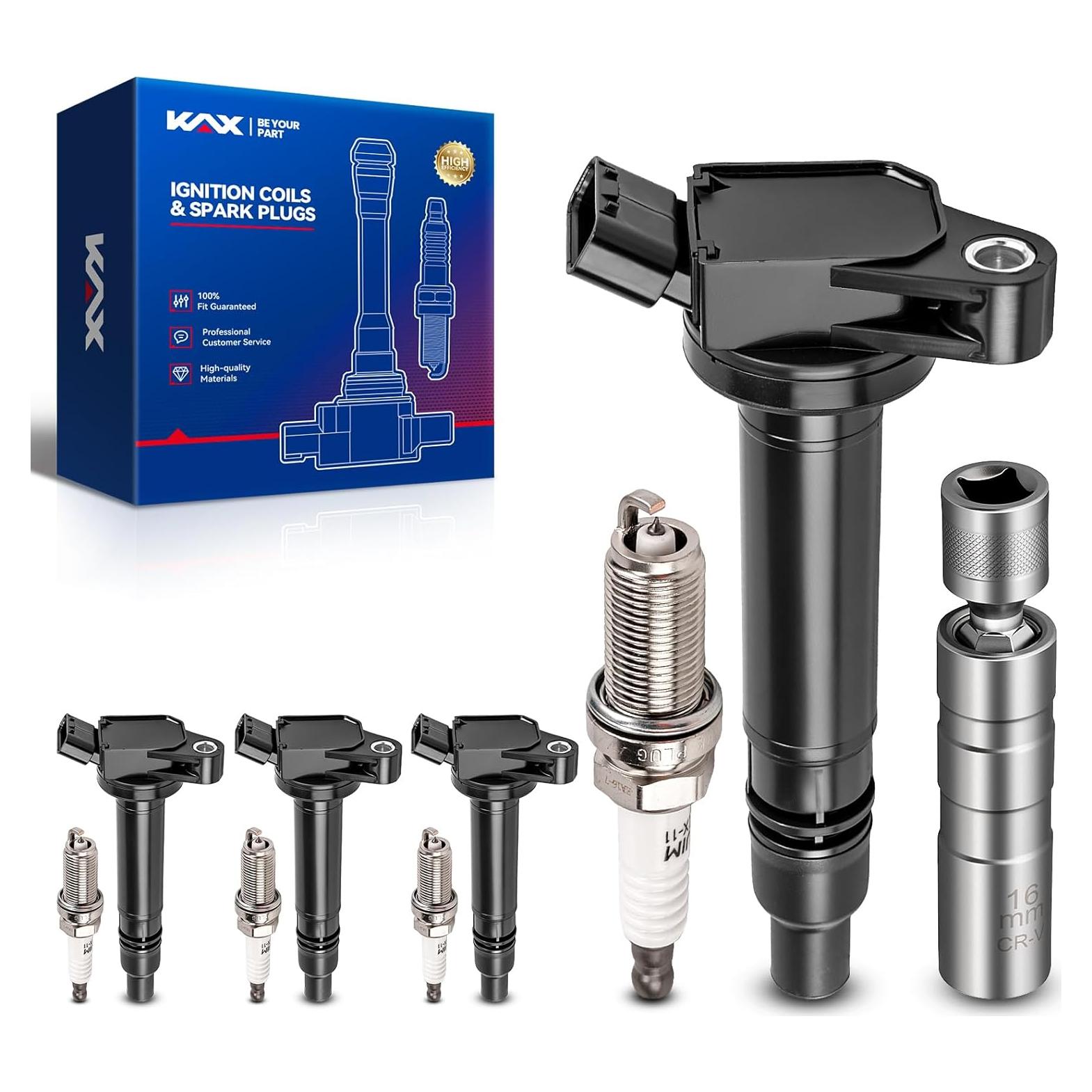 KAX Juego 4 Bobinas Encendido + Bujías Iridio Toyota 2.5L 2.7L