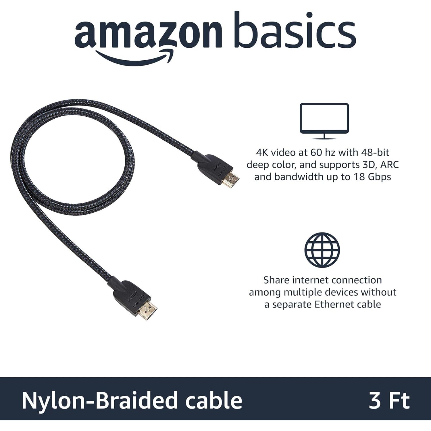 Cable HDMI Amazon Basics 0.91m 4K 60Hz Nylon Trenzado
