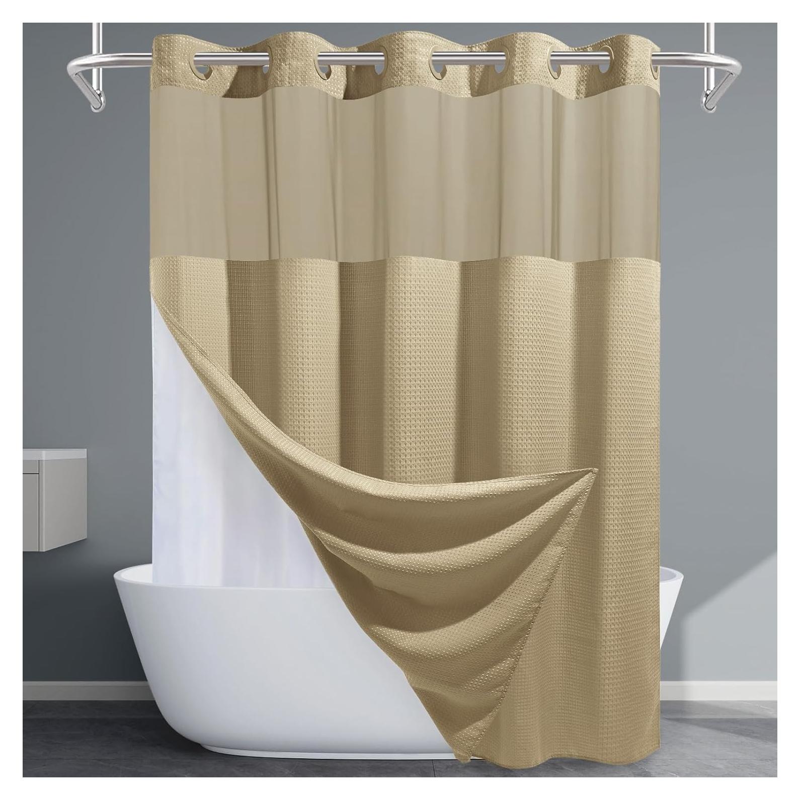 Cortina de Ducha Beige EUTXL 180.5x188 cm con Forro a Presión