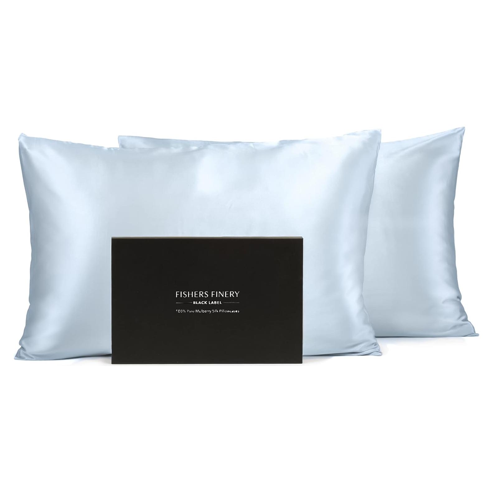 Juego de 2 Fundas de Almohada de Seda Pura Fishers Finery Azul