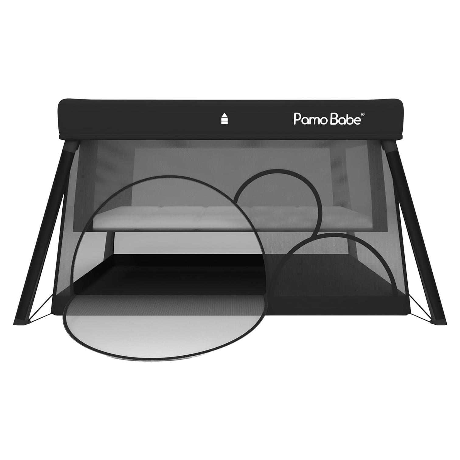 Cuna de viaje Pamo Babe con moisés extraíble, negra