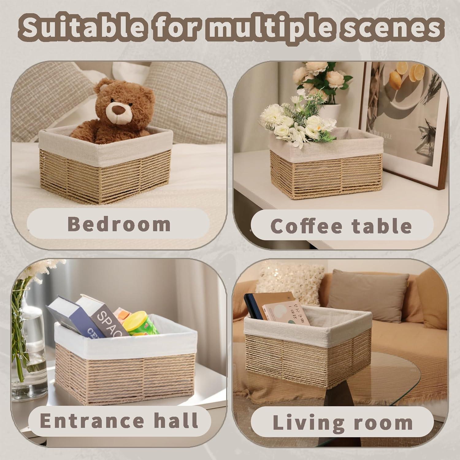 Cesta de Almacenamiento Tejida GYASVWU Beige Grande 30.5x24.5x16.5cm