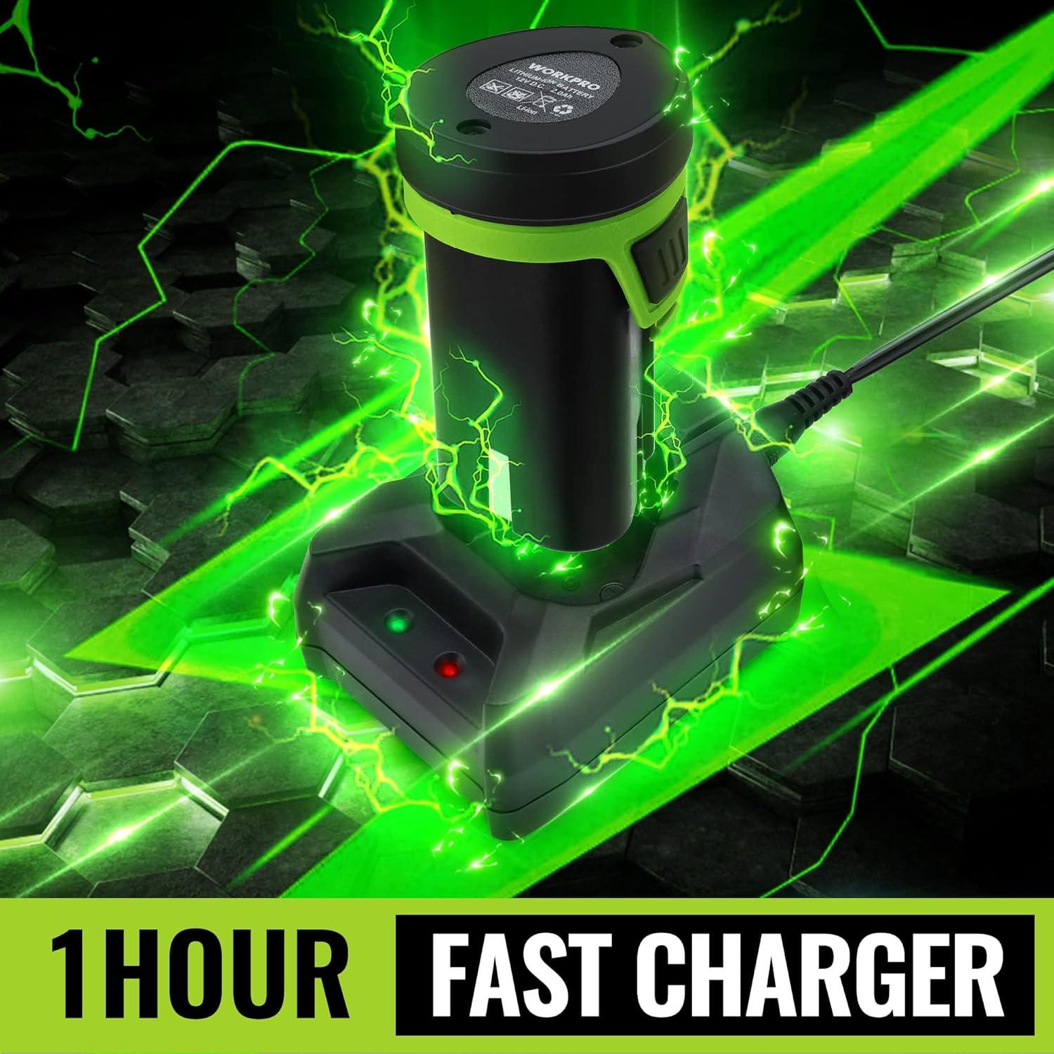 WORKPRO 12V Cordless Grass Shear & Shrubbery Trimmer - 2 in 1 Handheld Hedge Trimmer, Electric Grass Cutter with 2.0Ah Rechargeable Lithium-Ion Battery & 1 Hour Fast Charger