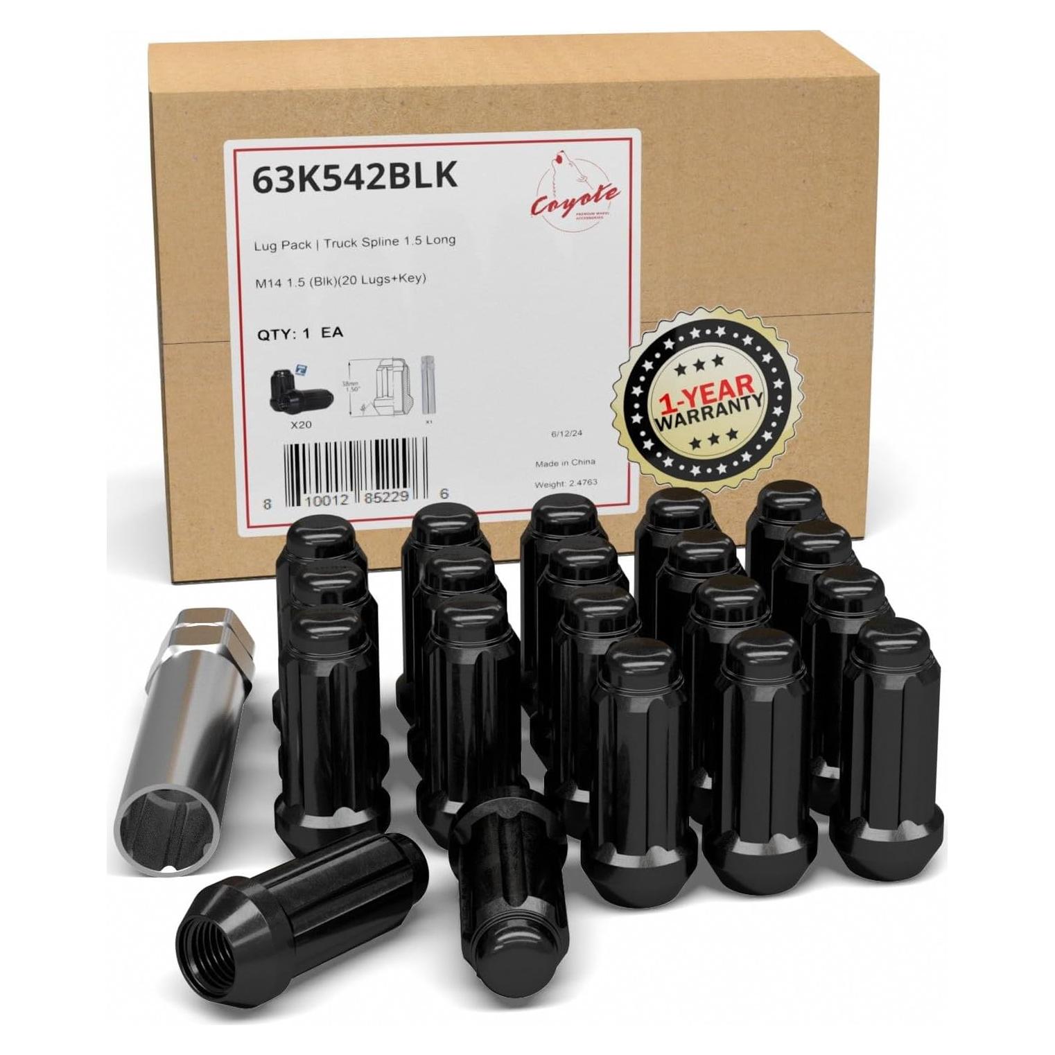 Tuercas de Rueda 20 Pcs 1/2"-20 Negro Cromo para Camiones