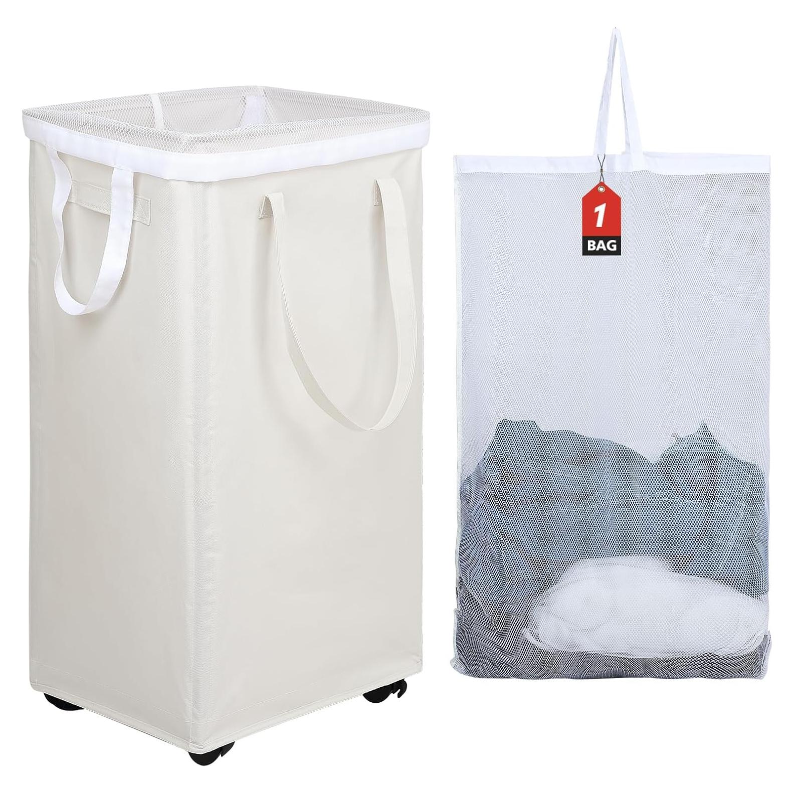 Cesta de Ropa Plegable DOKEHOM 90L con Ruedas Beige