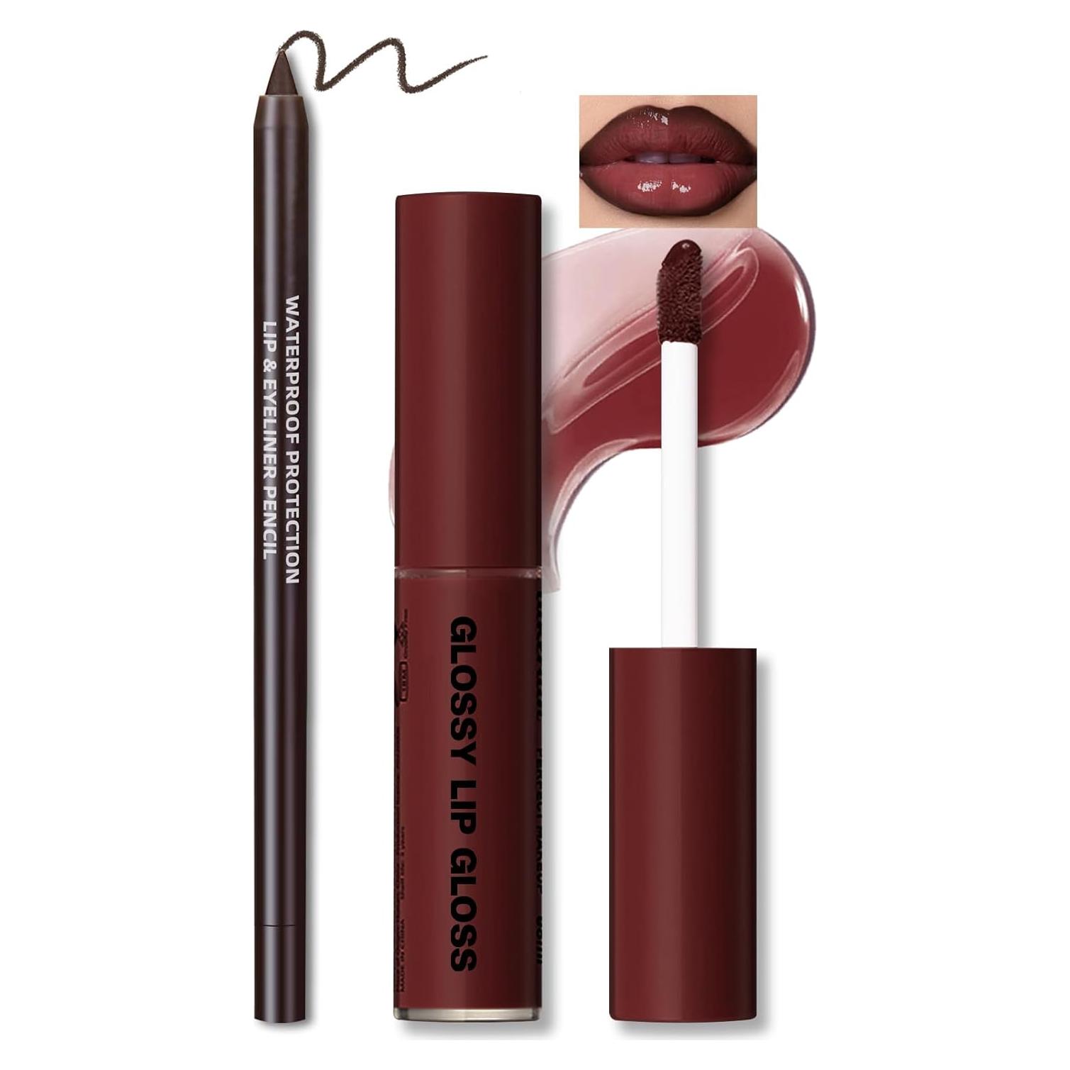 Set de Brillo Labial Nutritivo y Lápiz Labial Marrón - 32g