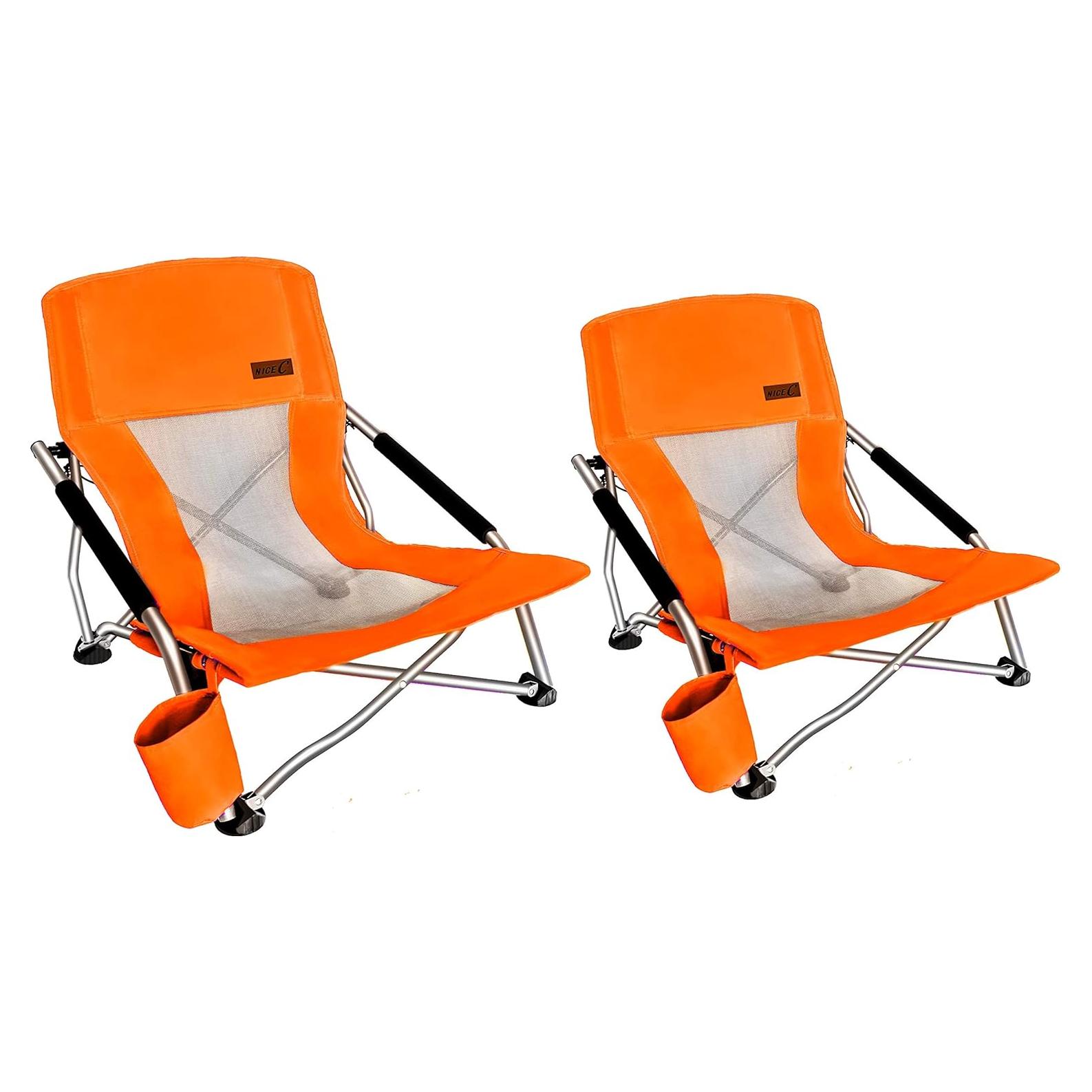Silla de Playa Plegable Nice C con Portavasos - Juego de 2 Naranja