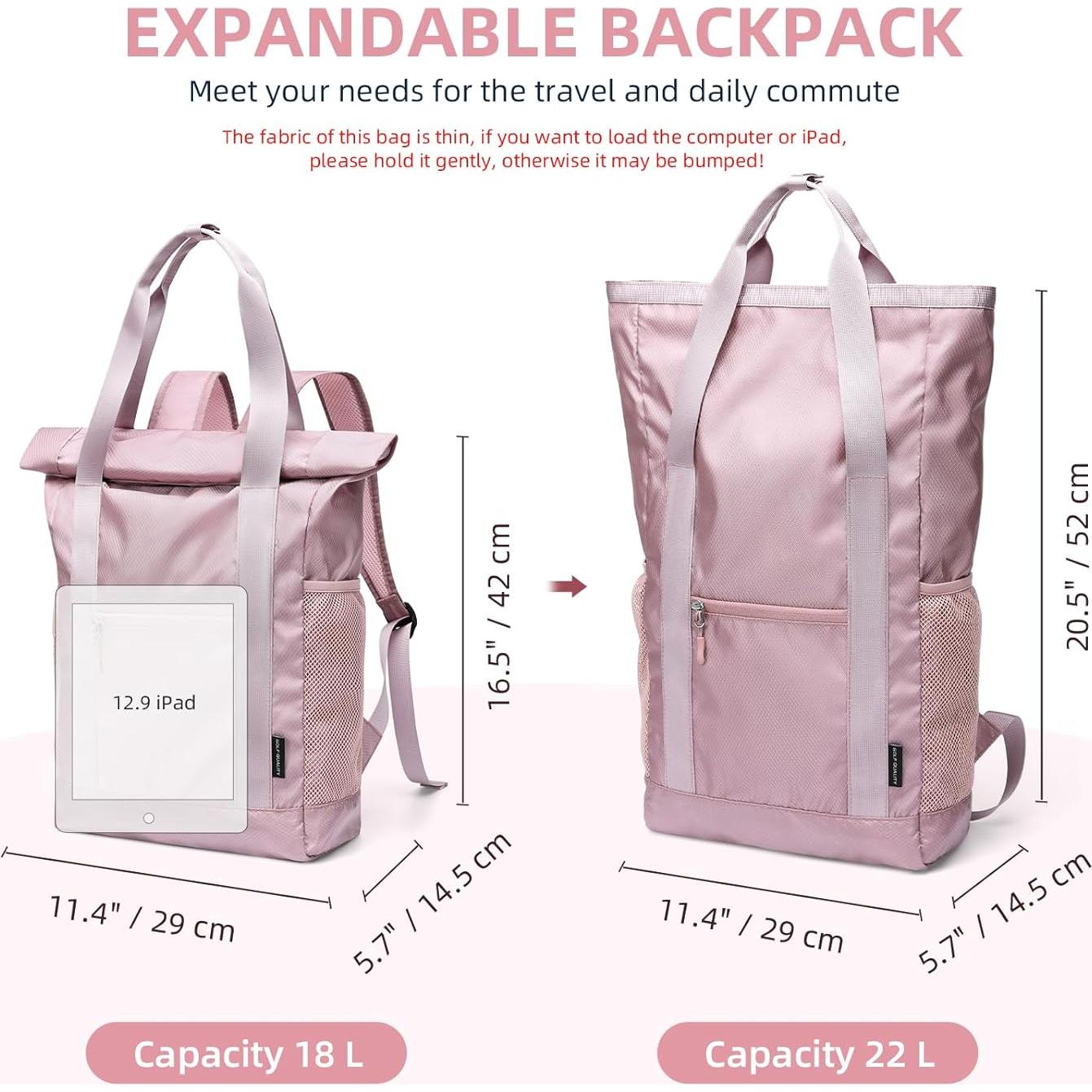 Mochila Tote Convertible Plegable GOLF Nylon Rosa 21.9L