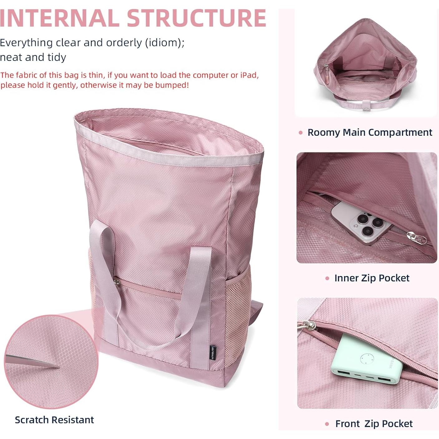 Mochila Tote Convertible Plegable GOLF Nylon Rosa 21.9L