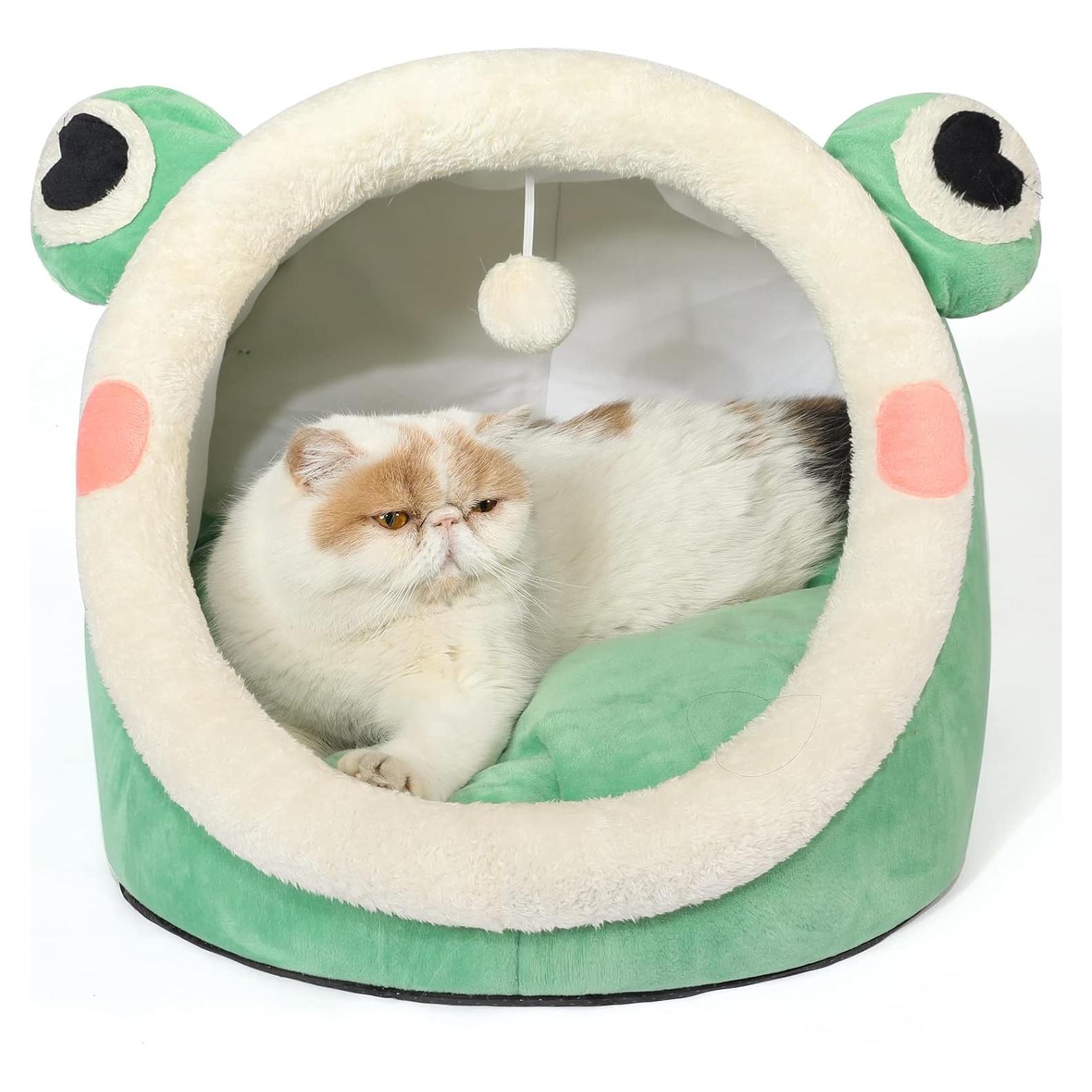 Cama para Gato Jiupety Igloo Terciopelo Rana Verde L