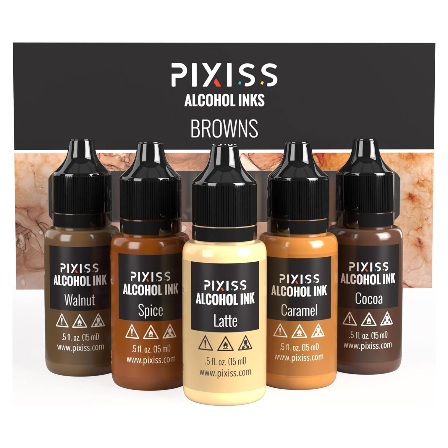 Juego de Tintas de Alcohol Pixiss - 5 Tonos Marrones 15ml