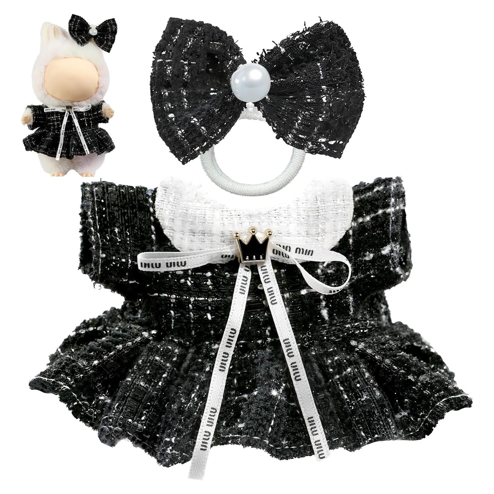 Conjunto de Ropa de Muñeca LABUBU 17cm Chic de Lujo Negro