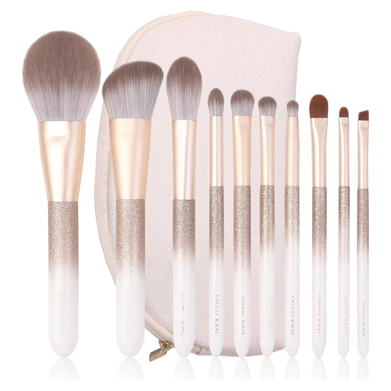 Juego de Brochas de Maquillaje Natural ORRA 10 Piezas Oro Blanco