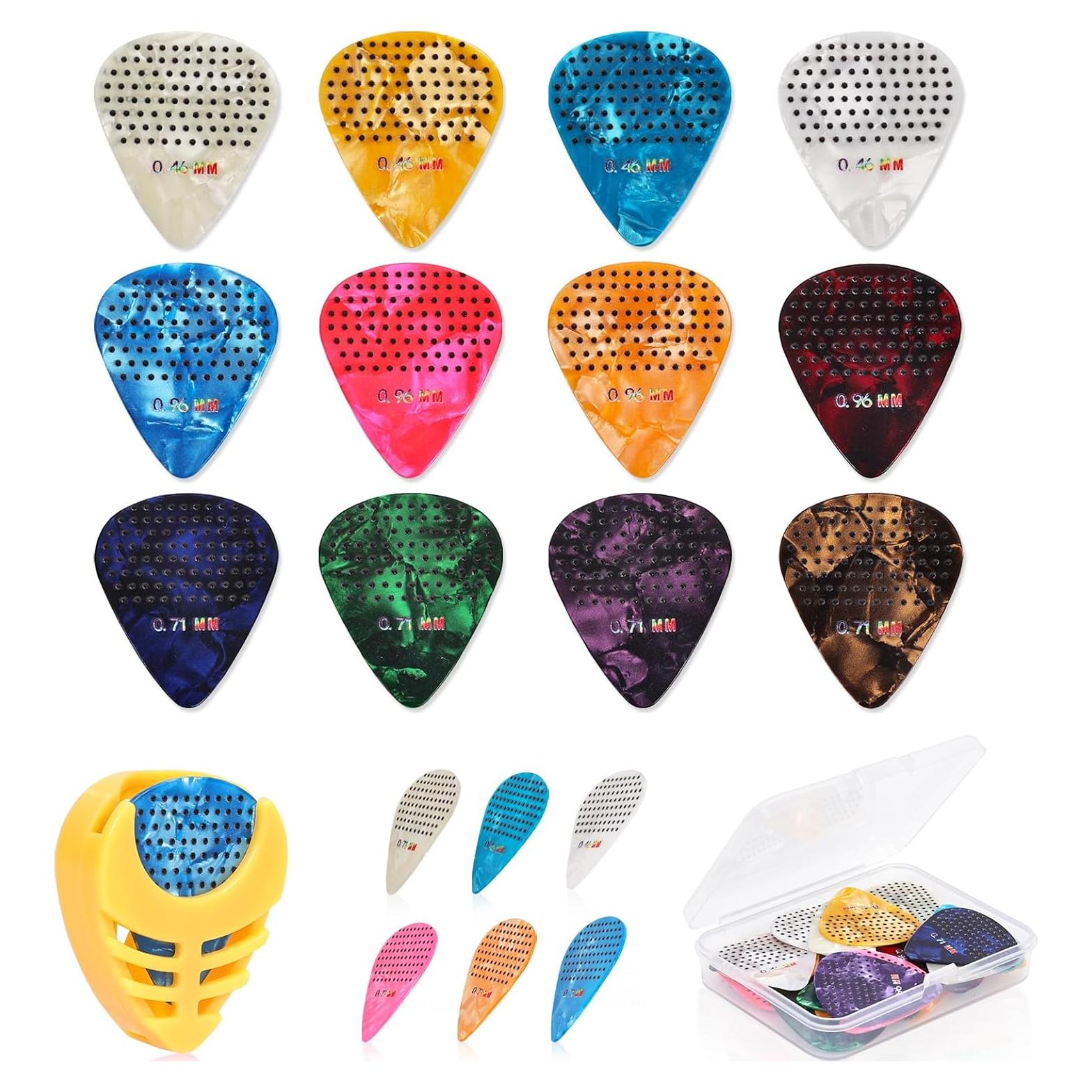 30 Púas de Guitarra Antideslizantes con Estuche - Multicolor